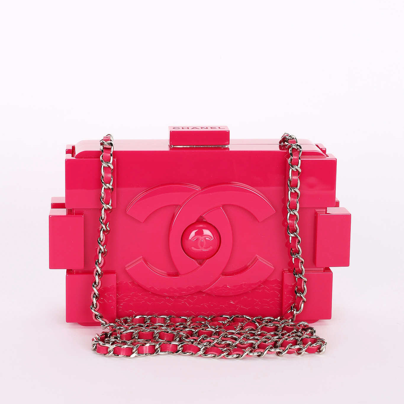 Chanel Boy Brick Lego Clutch with Chain Pink Plexiglass 2014 SHW