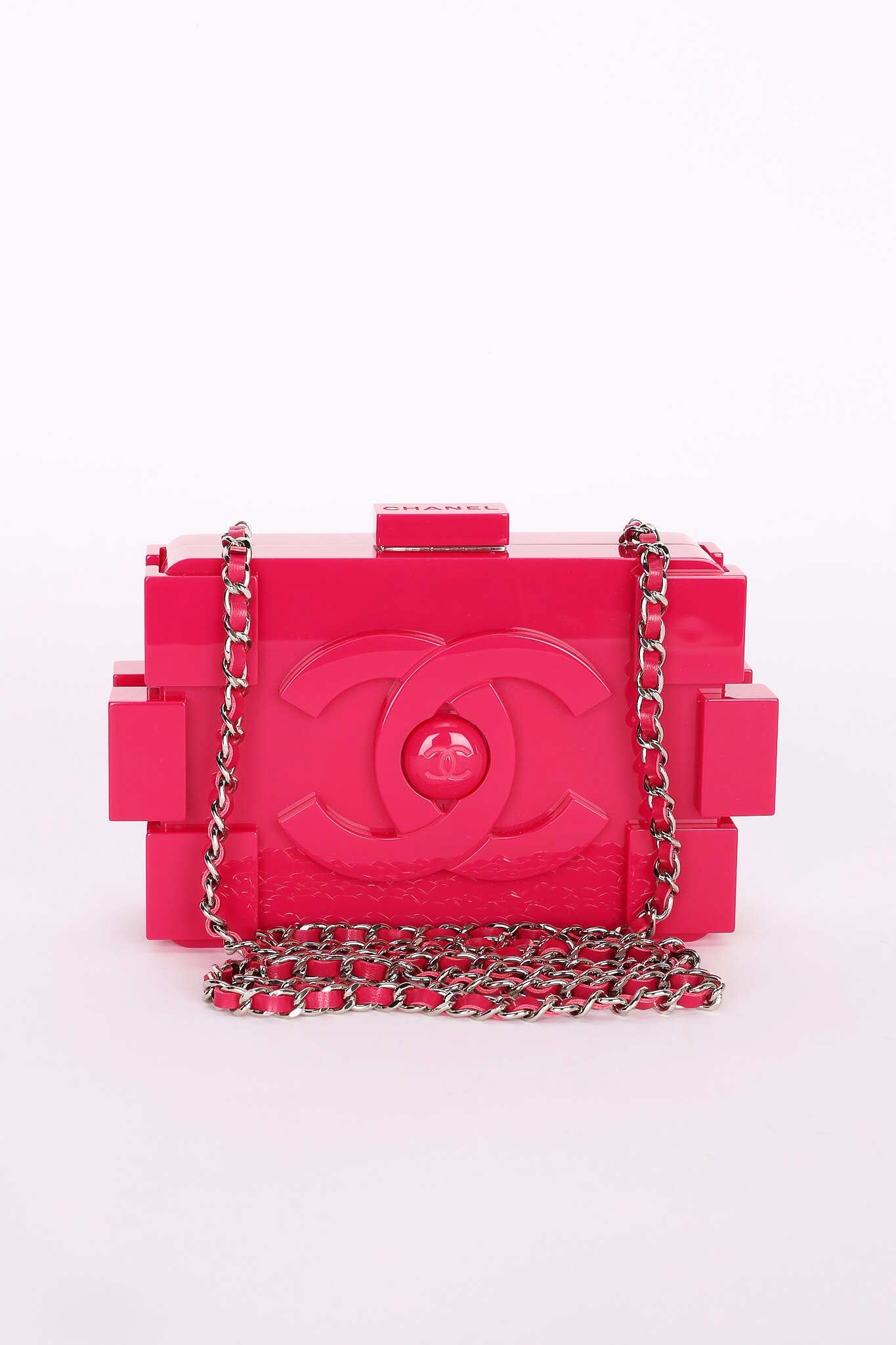 Chanel Boy Brick Lego Clutch with Chain Pink Plexiglass 2014 SHW