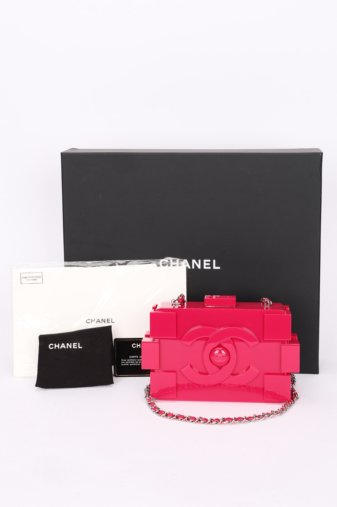Chanel Boy Brick Lego Clutch with Chain Pink Plexiglass 2014 SHW