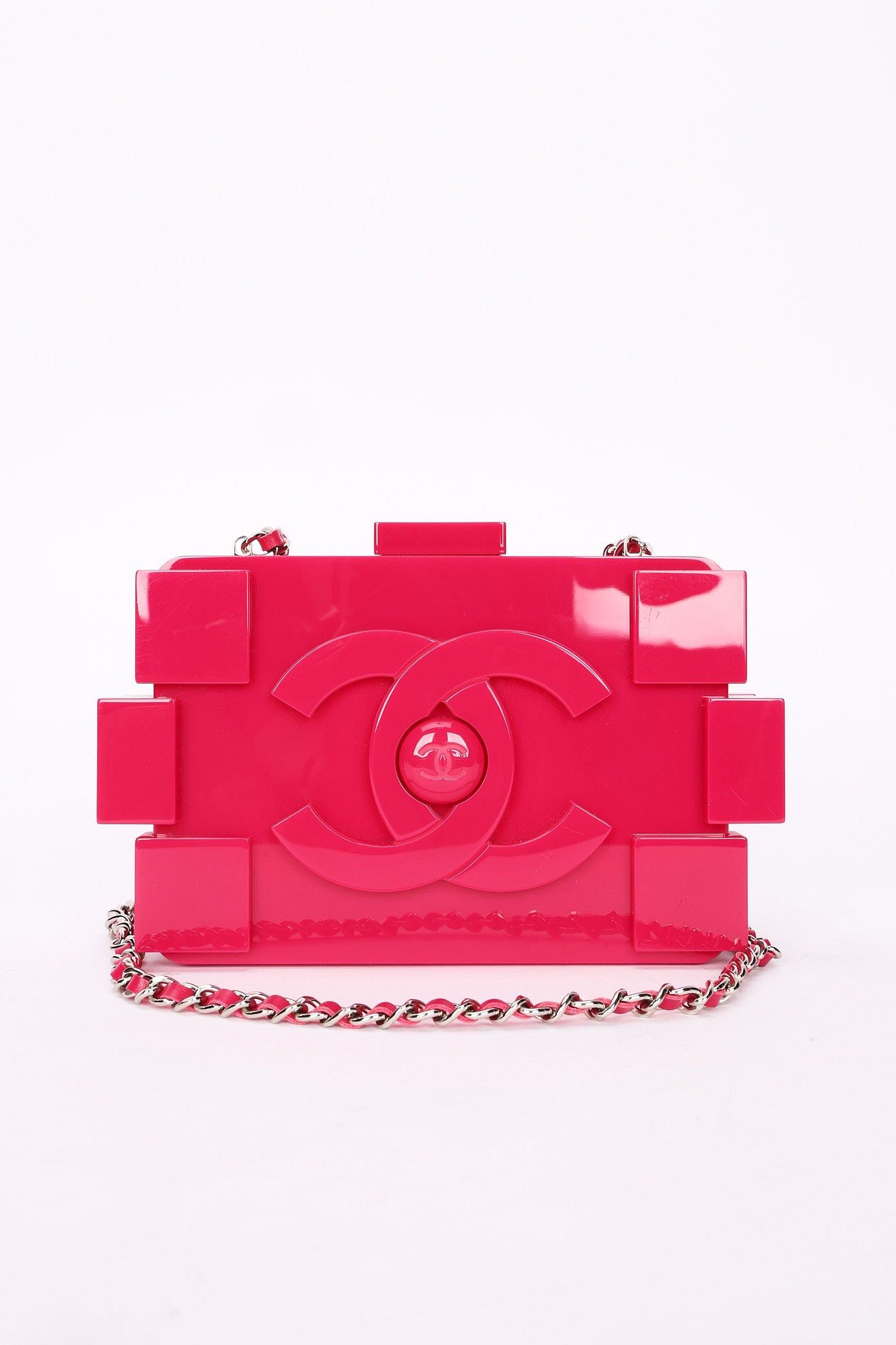 Chanel Boy Brick Lego Clutch with Chain Pink Plexiglass 2014 SHW