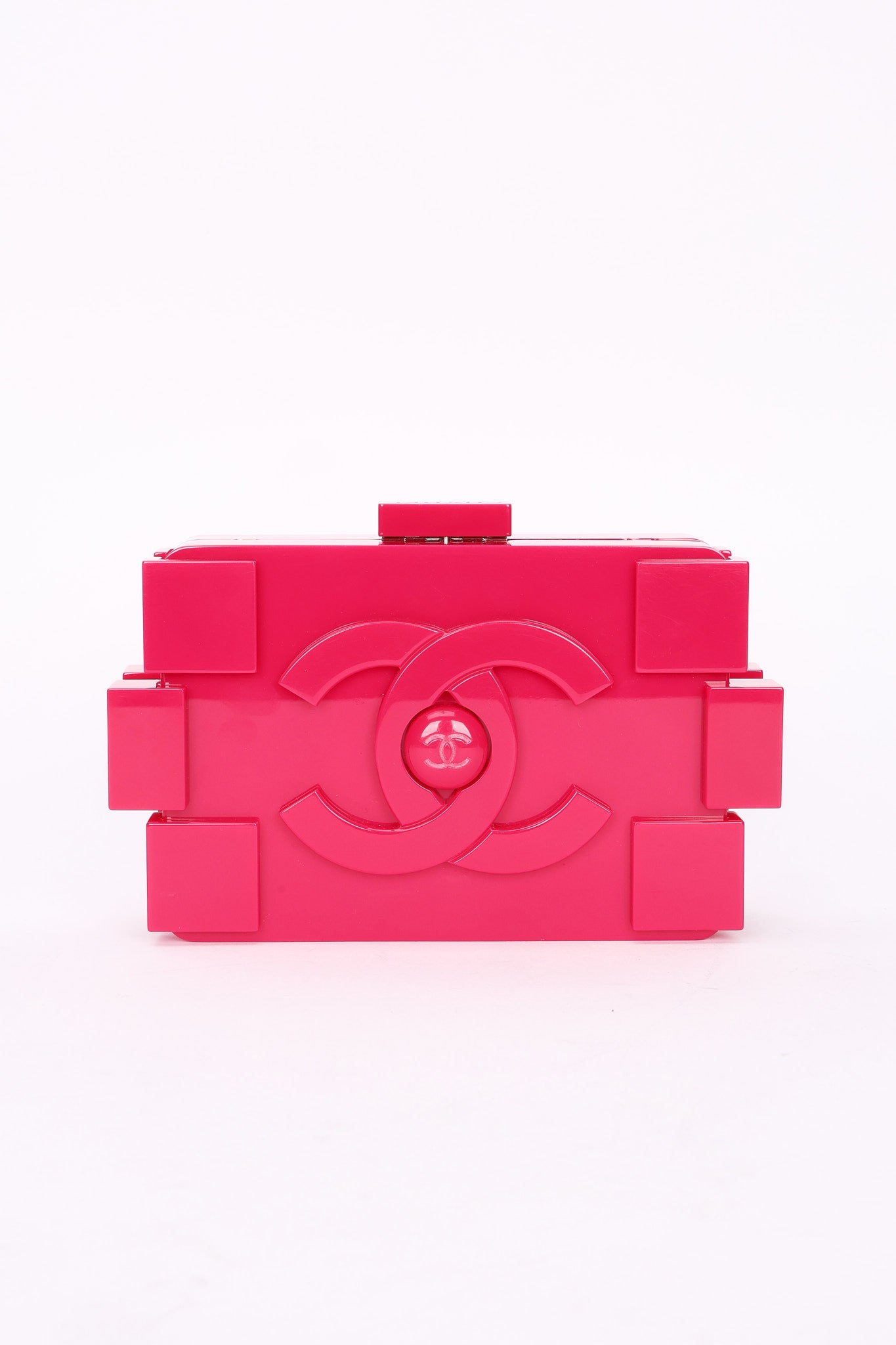 Chanel Boy Brick Lego Clutch with Chain Pink Plexiglass 2014 SHW