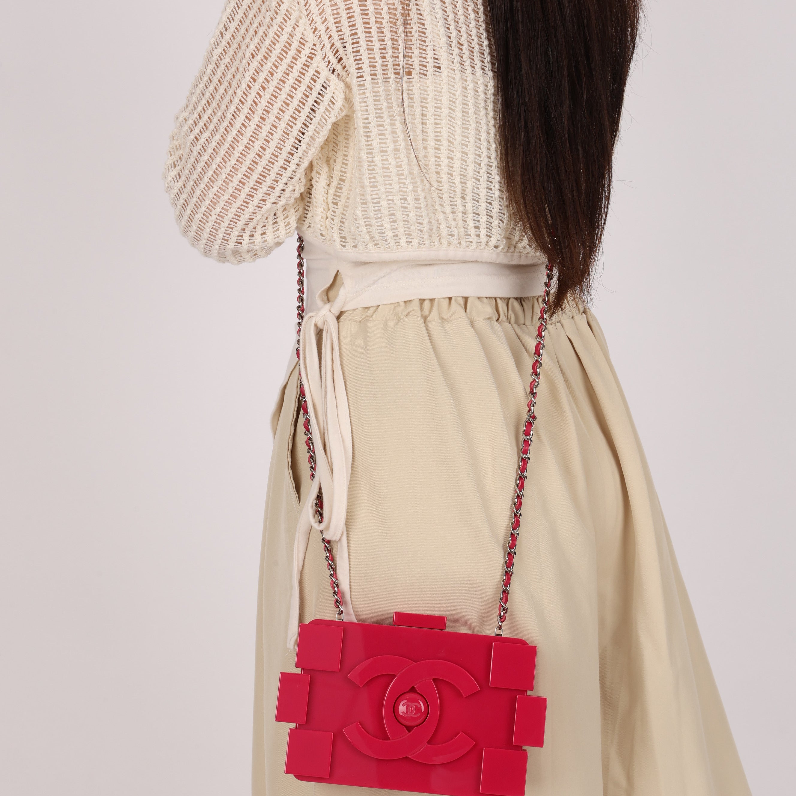 Chanel Plexiglass Boy Brick Lego Clutch with Chain Pink SHW