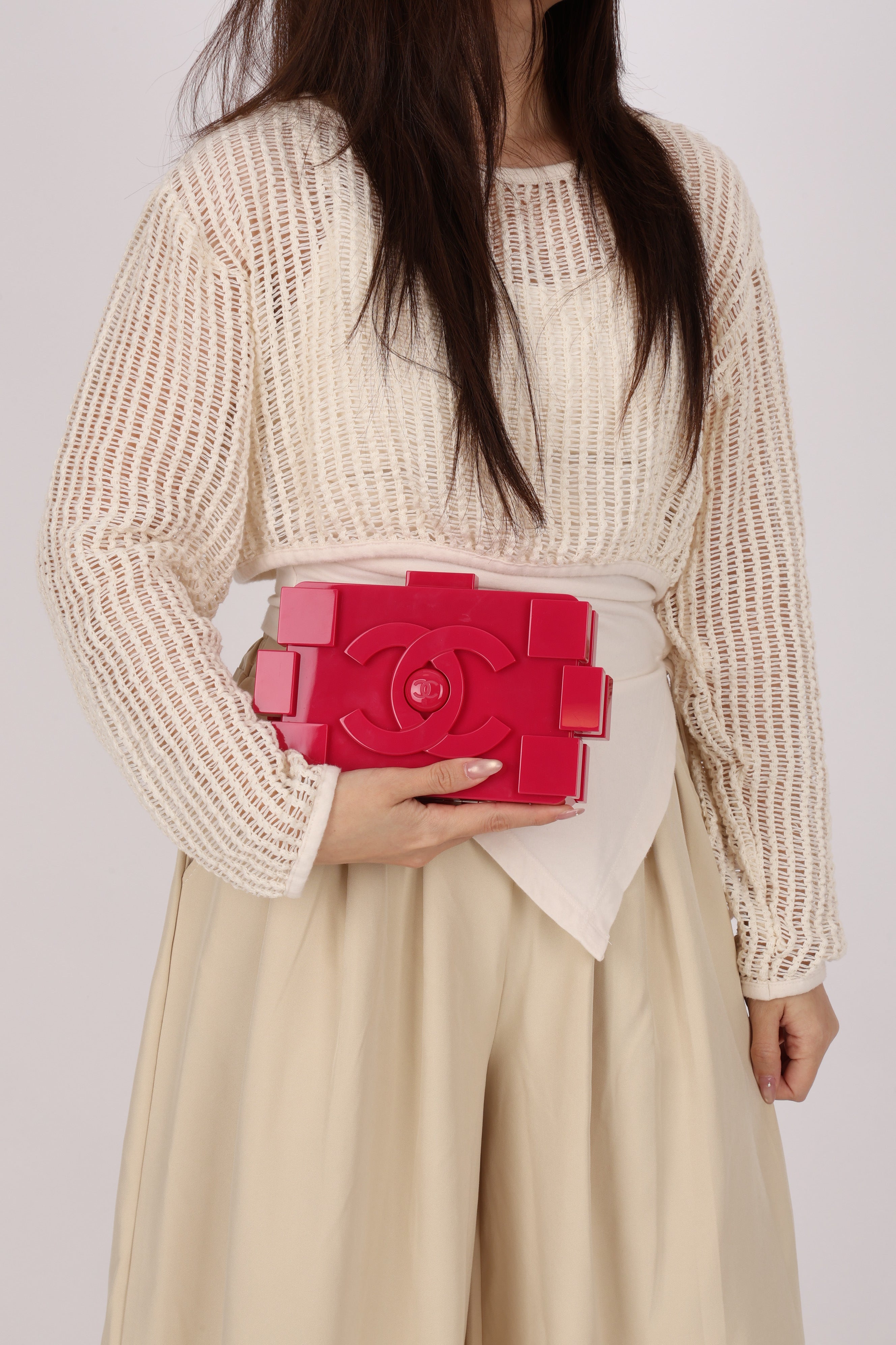 Chanel Plexiglass Boy Brick Lego Clutch with Chain Pink SHW