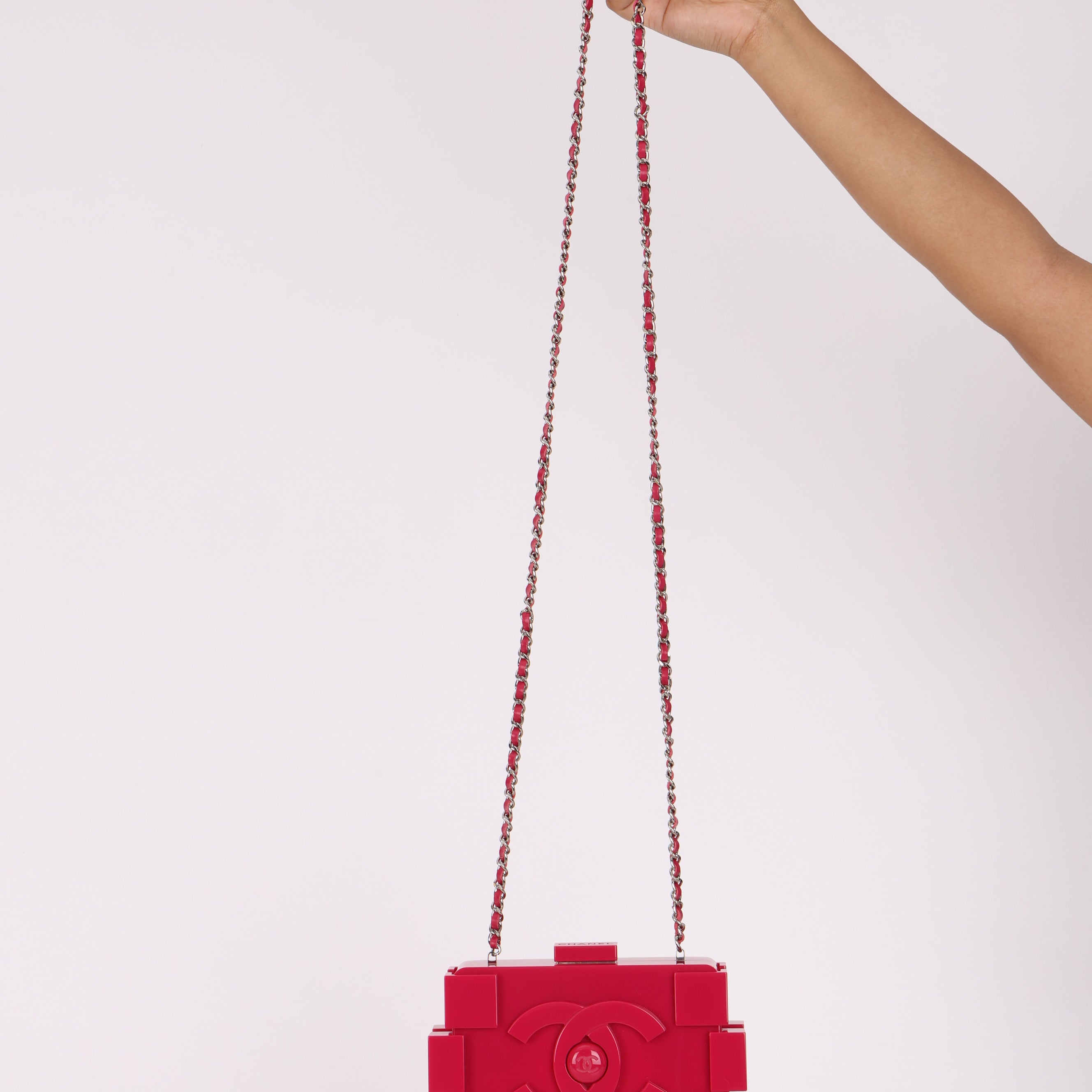 Chanel Plexiglass Boy Brick Lego Clutch with Chain Pink SHW