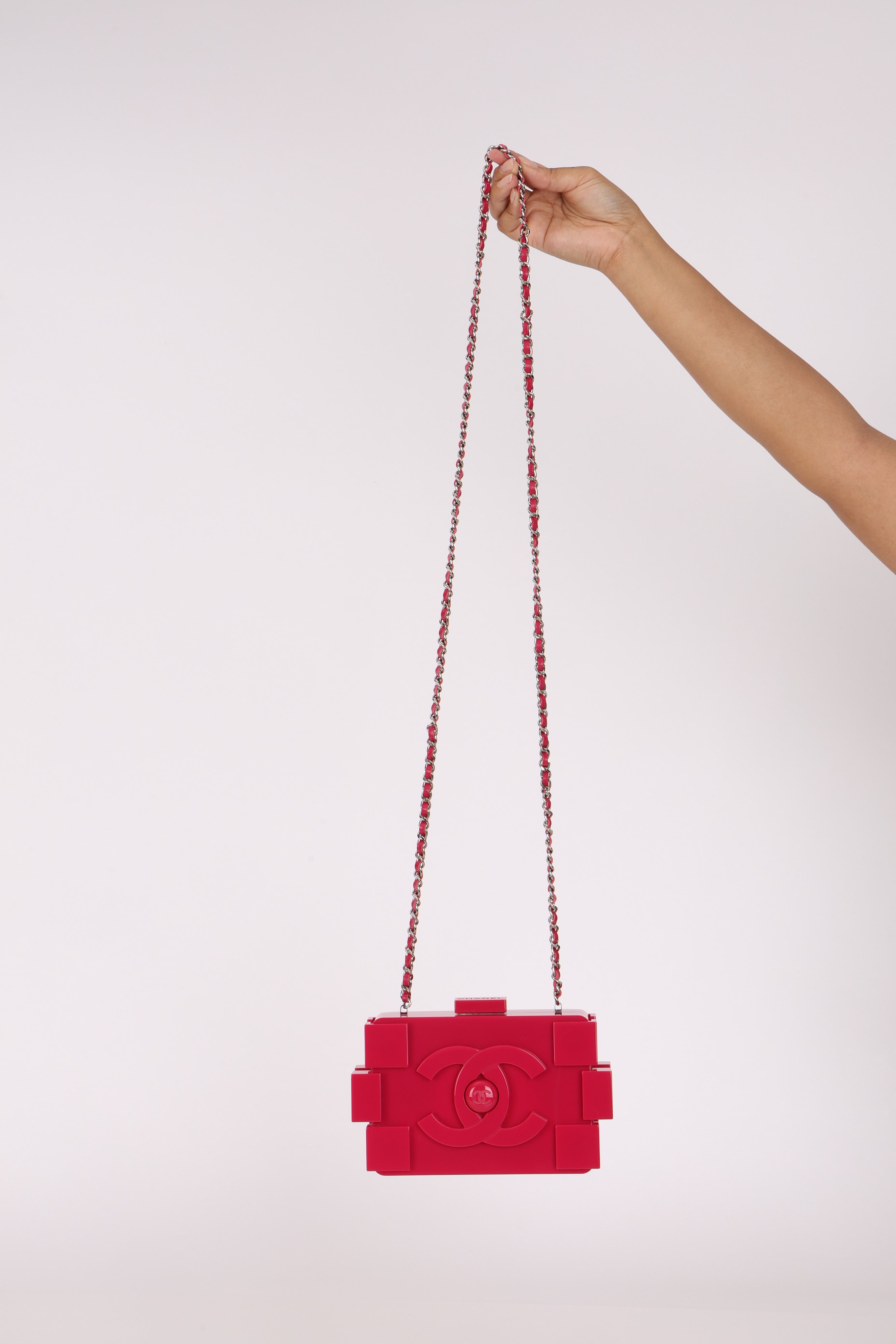 Chanel Plexiglass Boy Brick Lego Clutch with Chain Pink SHW