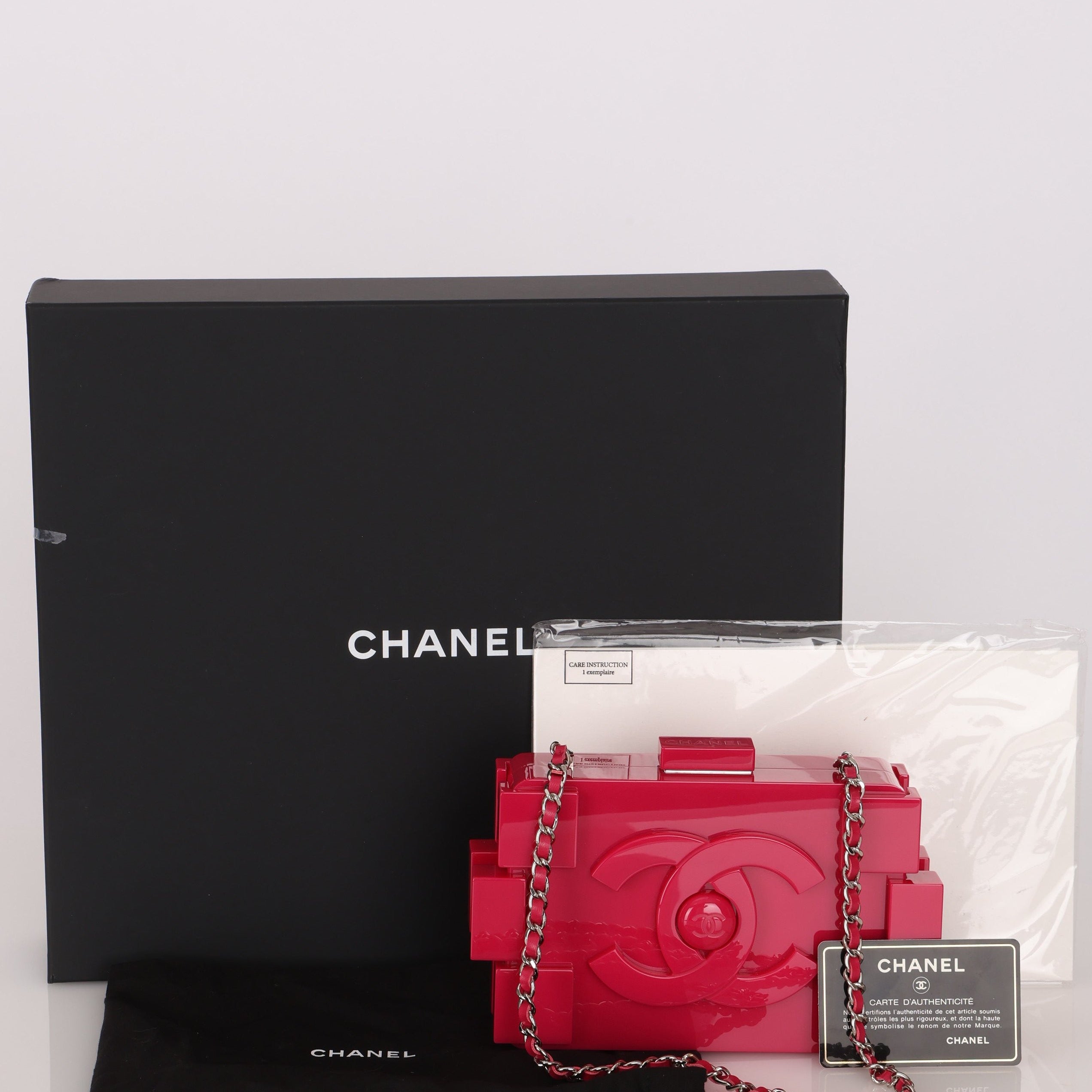 Chanel Plexiglass Boy Brick Lego Clutch with Chain Pink SHW