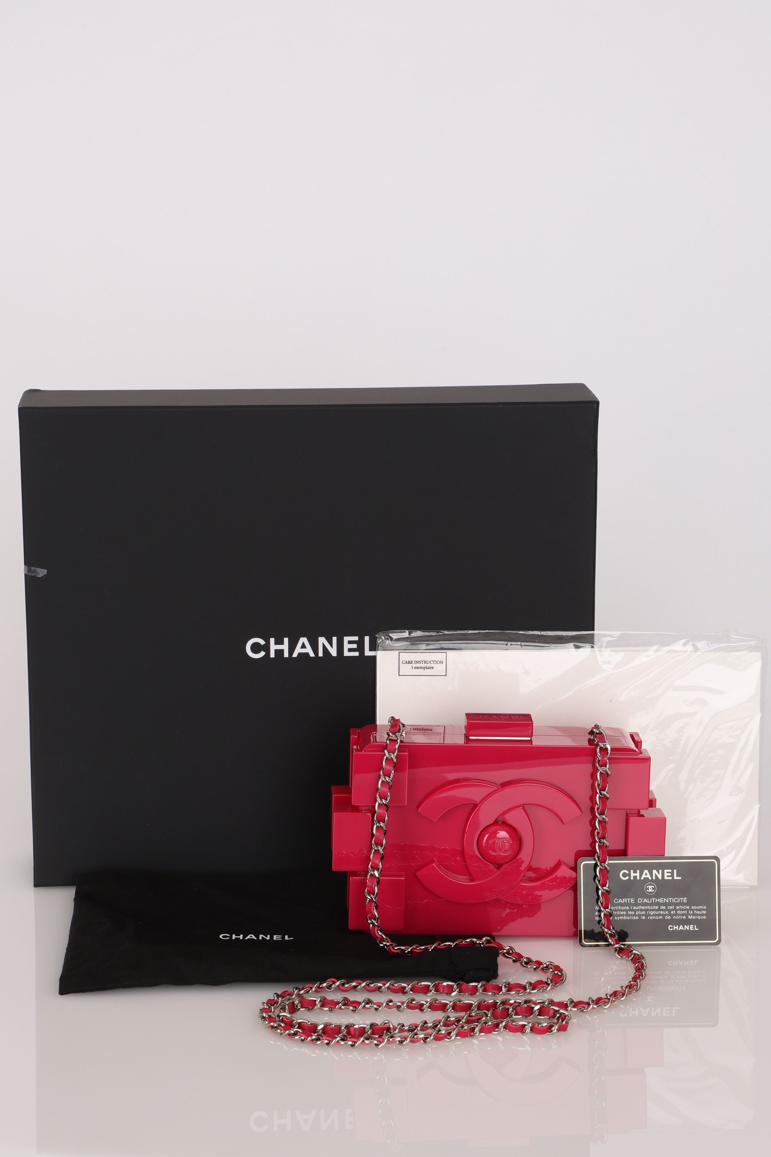 Chanel Plexiglass Boy Brick Lego Clutch with Chain Pink SHW