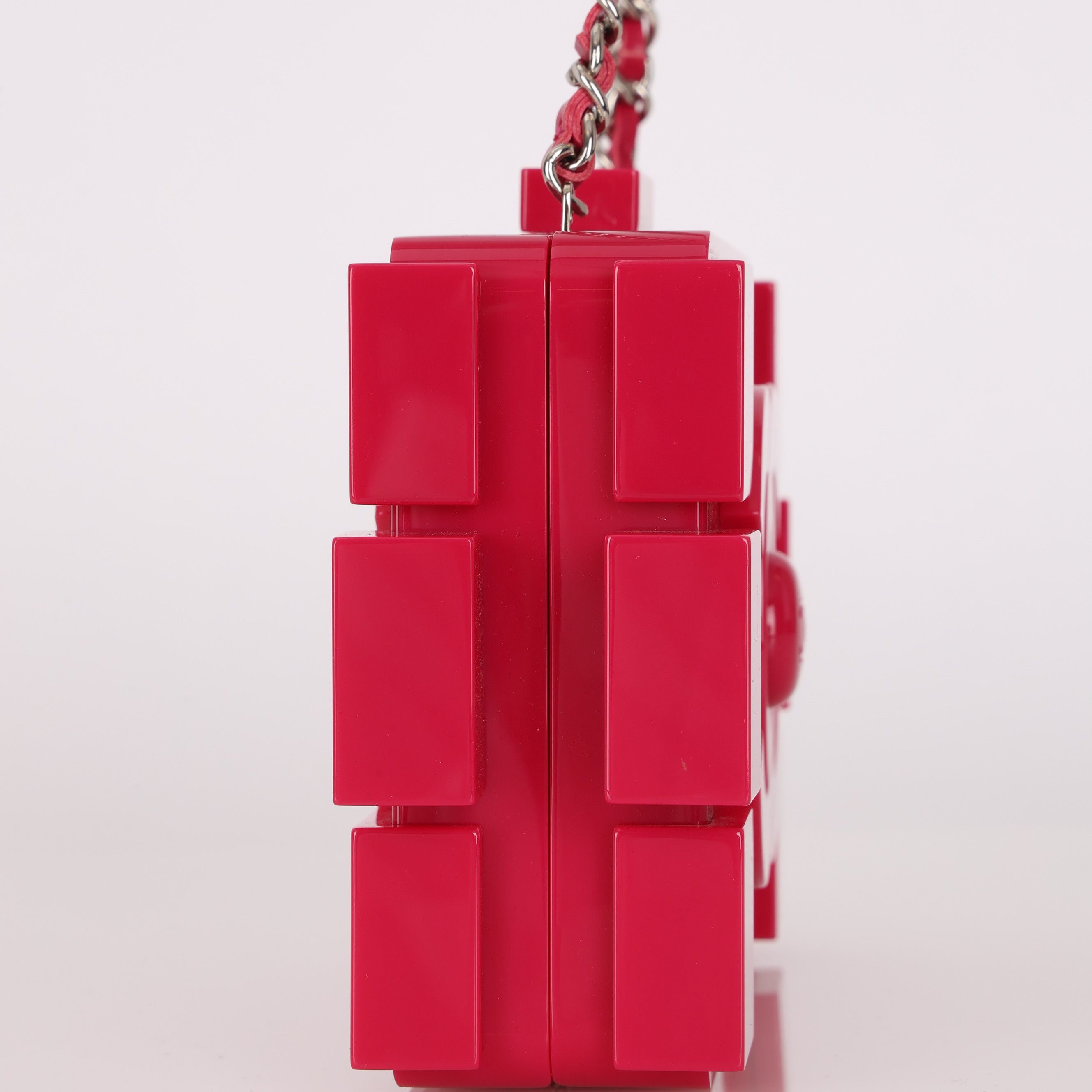 Chanel Plexiglass Boy Brick Lego Clutch with Chain Pink SHW