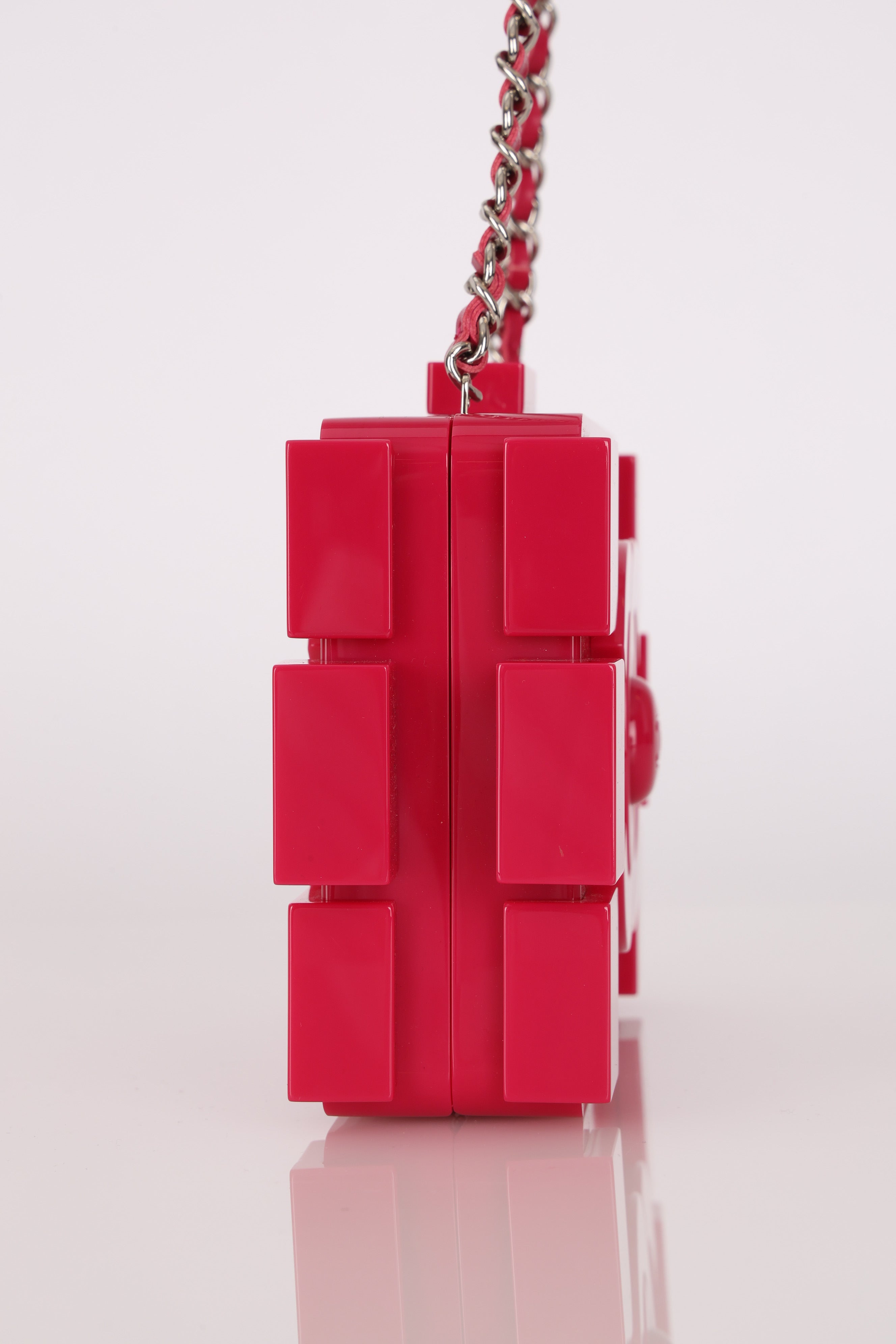 Chanel Plexiglass Boy Brick Lego Clutch with Chain Pink SHW