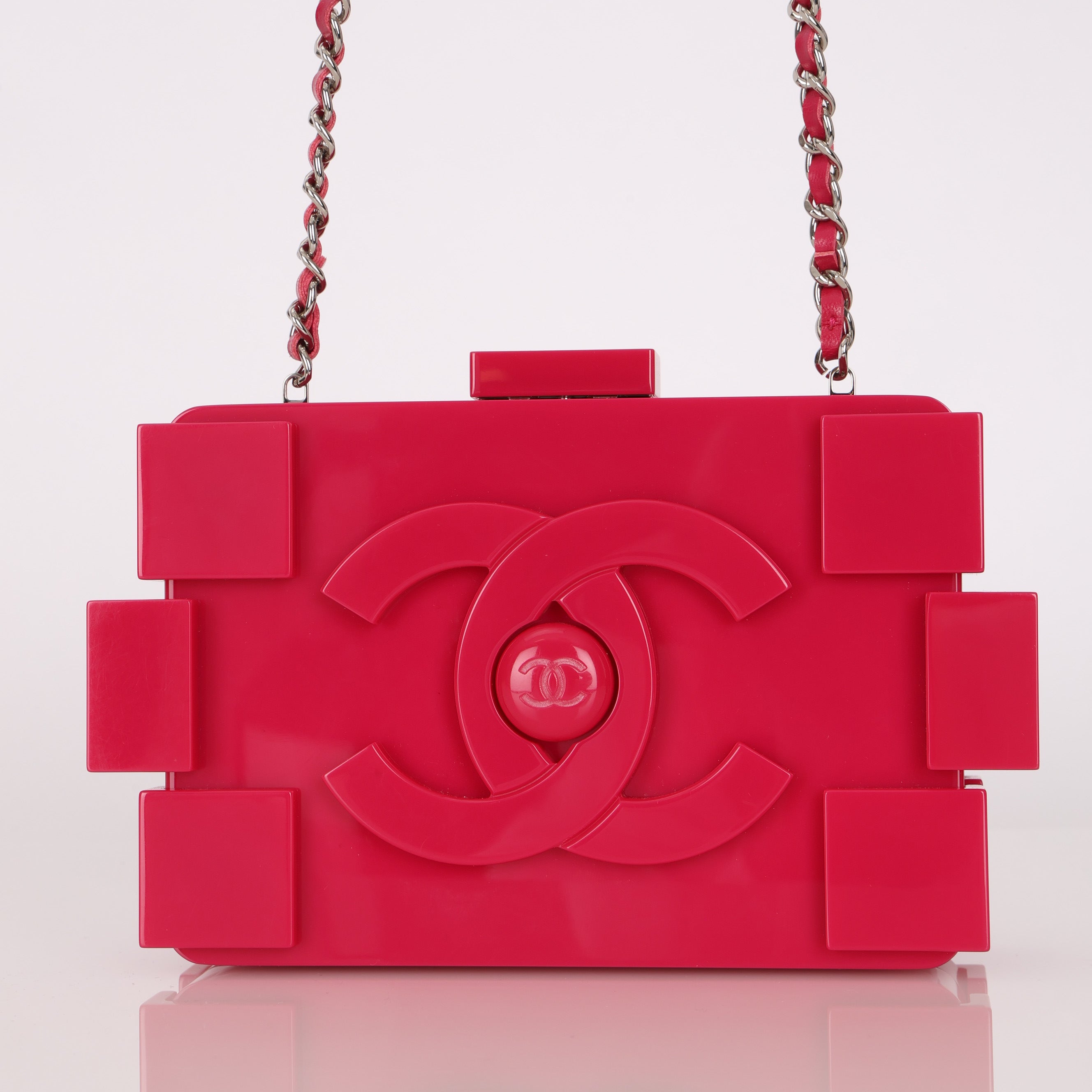 Chanel Plexiglass Boy Brick Lego Clutch with Chain Pink SHW