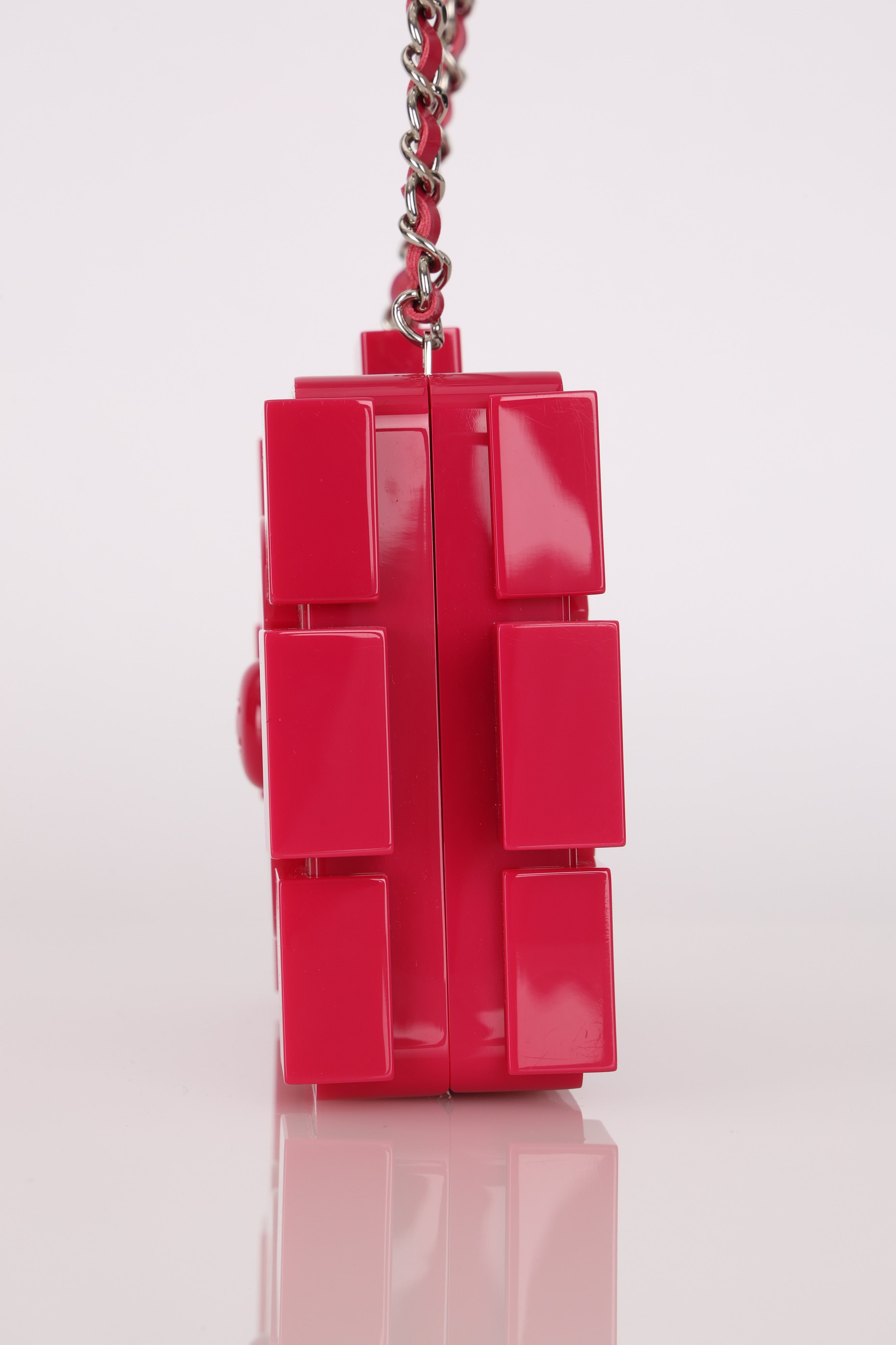 Chanel Plexiglass Boy Brick Lego Clutch with Chain Pink SHW