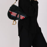 Dior Medium Saddle Bag Velvet Embroidered Crocodile Effect 2021