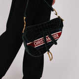 Dior Medium Saddle Bag Velvet Embroidered Crocodile Effect 2021