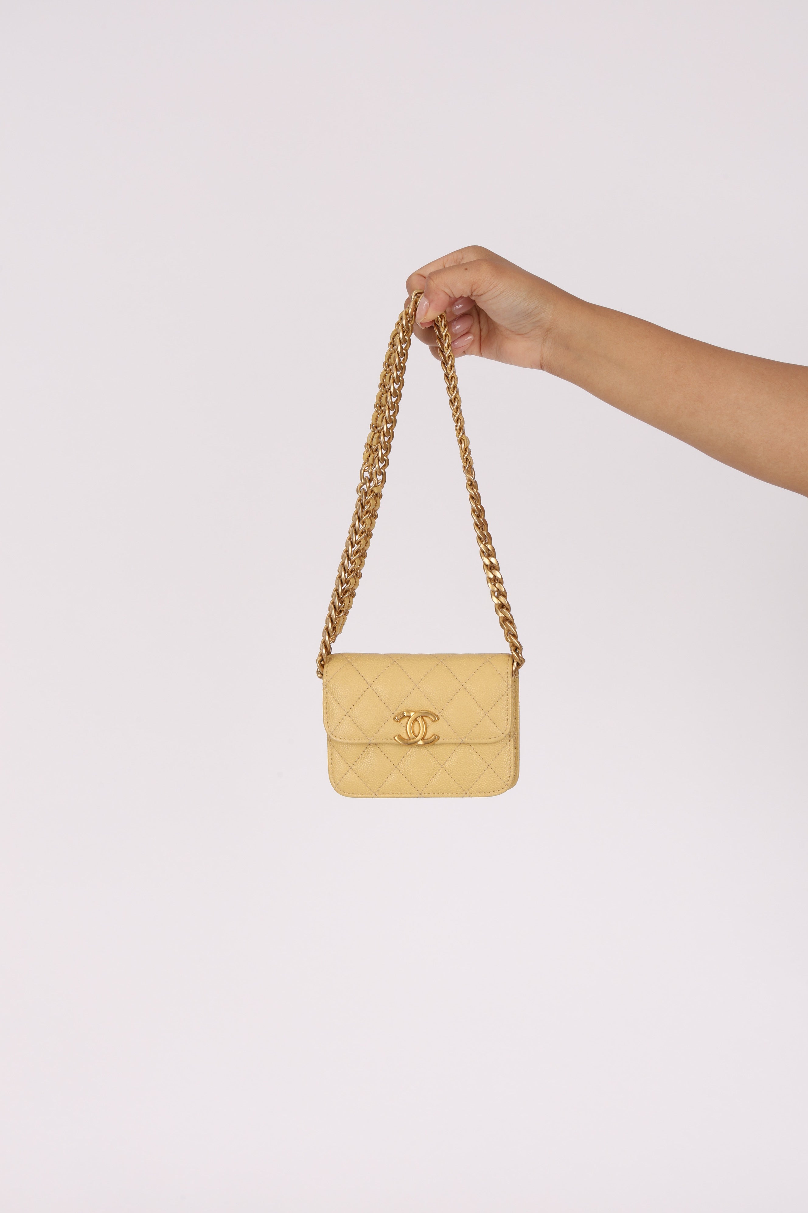 Chanel Mini Belt Bag on Chain Yellow Caviar AGHW