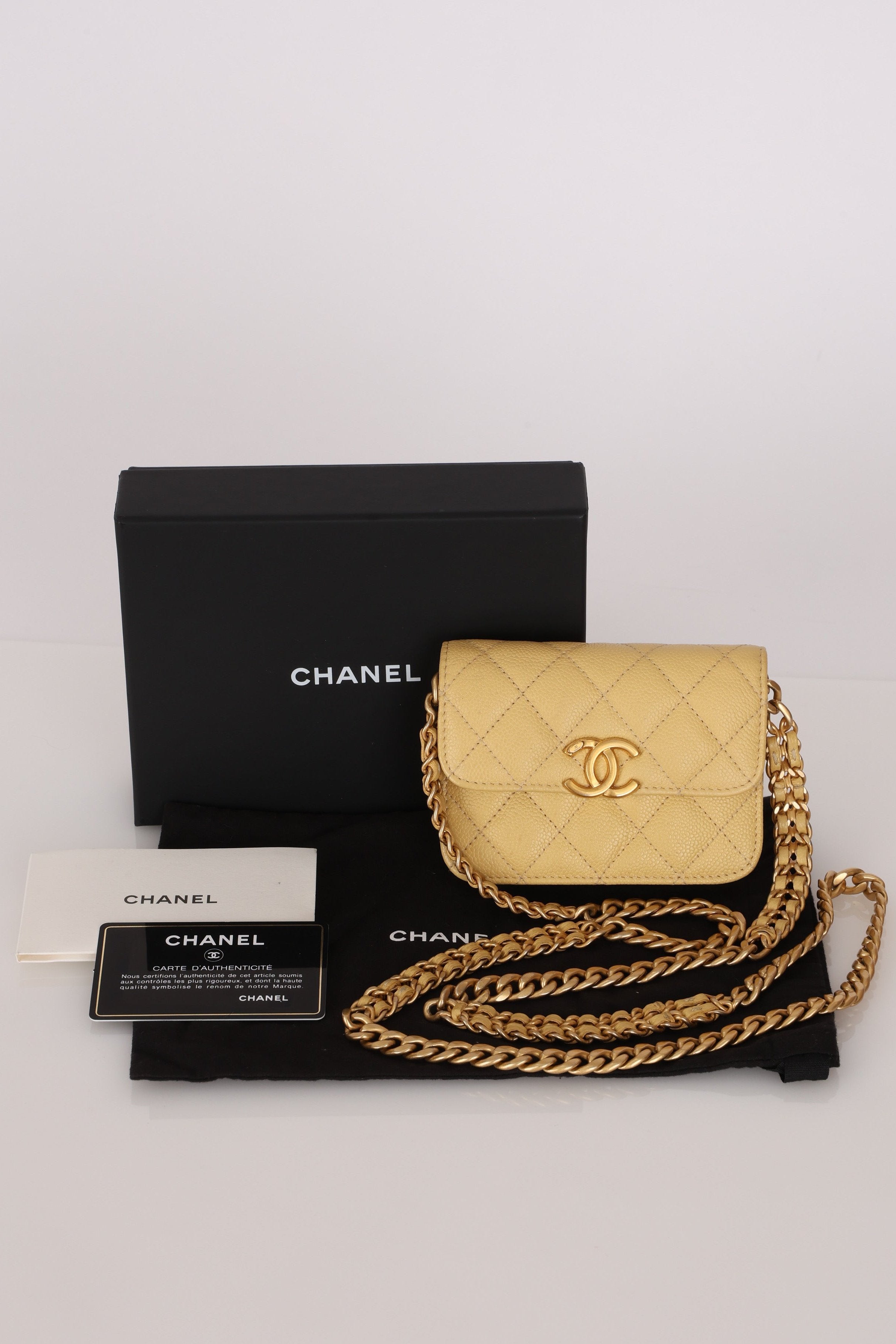 Chanel Mini Belt Bag on Chain Yellow Caviar AGHW