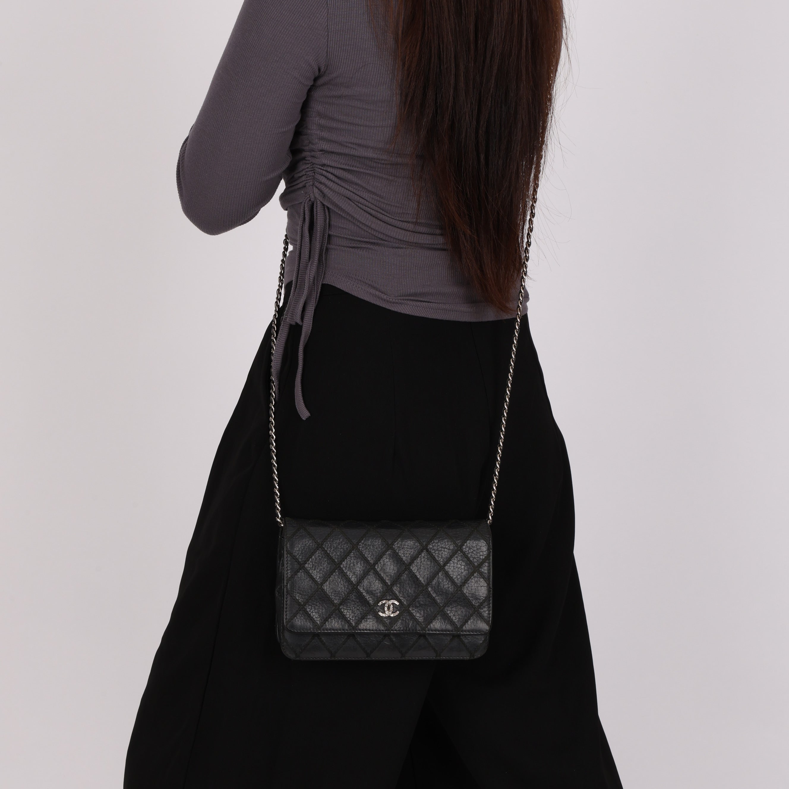Chanel Wild Stitch Wallet on Chain Black Lambskin 2014 SHW