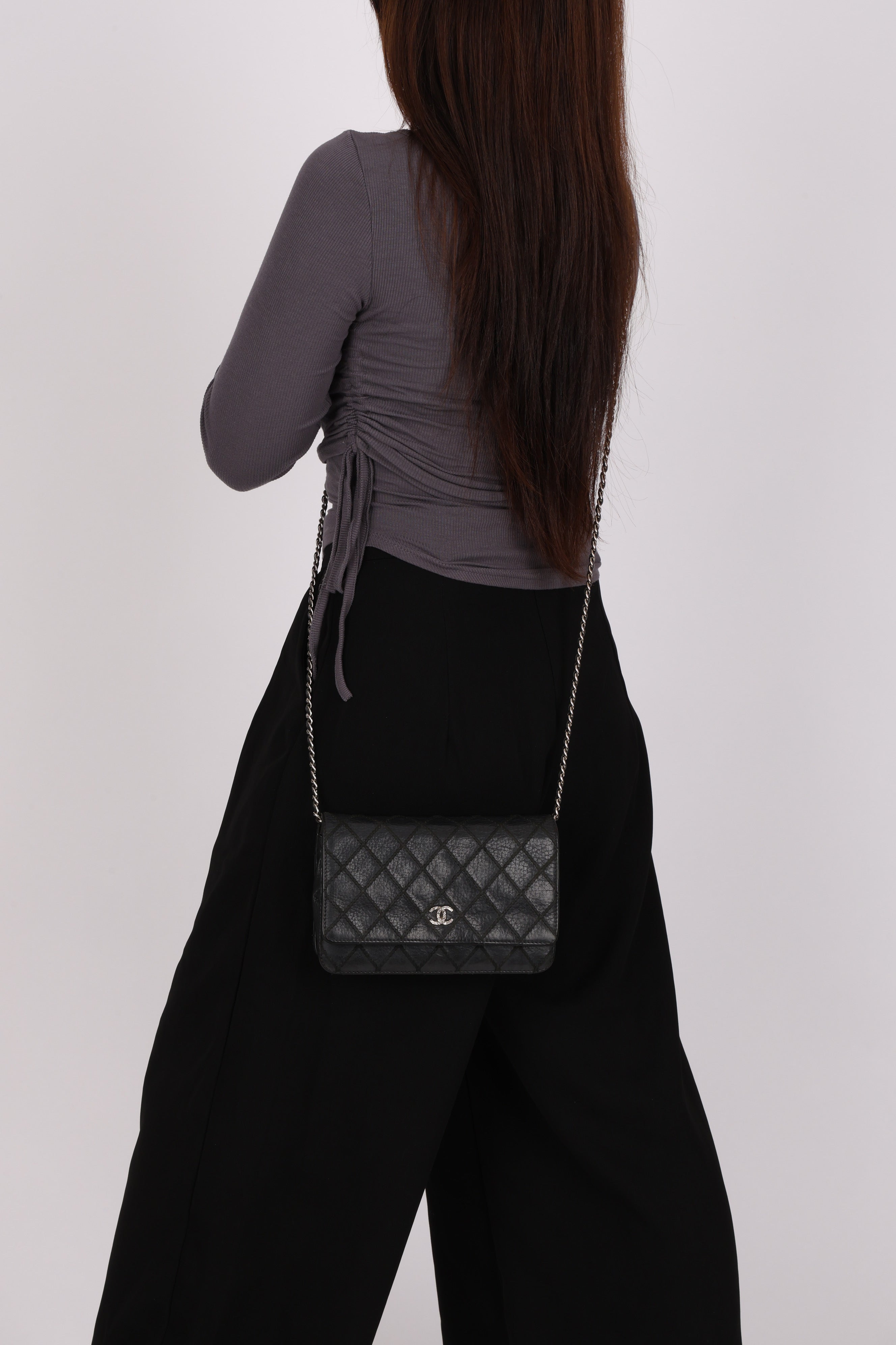 Chanel Wild Stitch Wallet on Chain Black Lambskin 2014 SHW