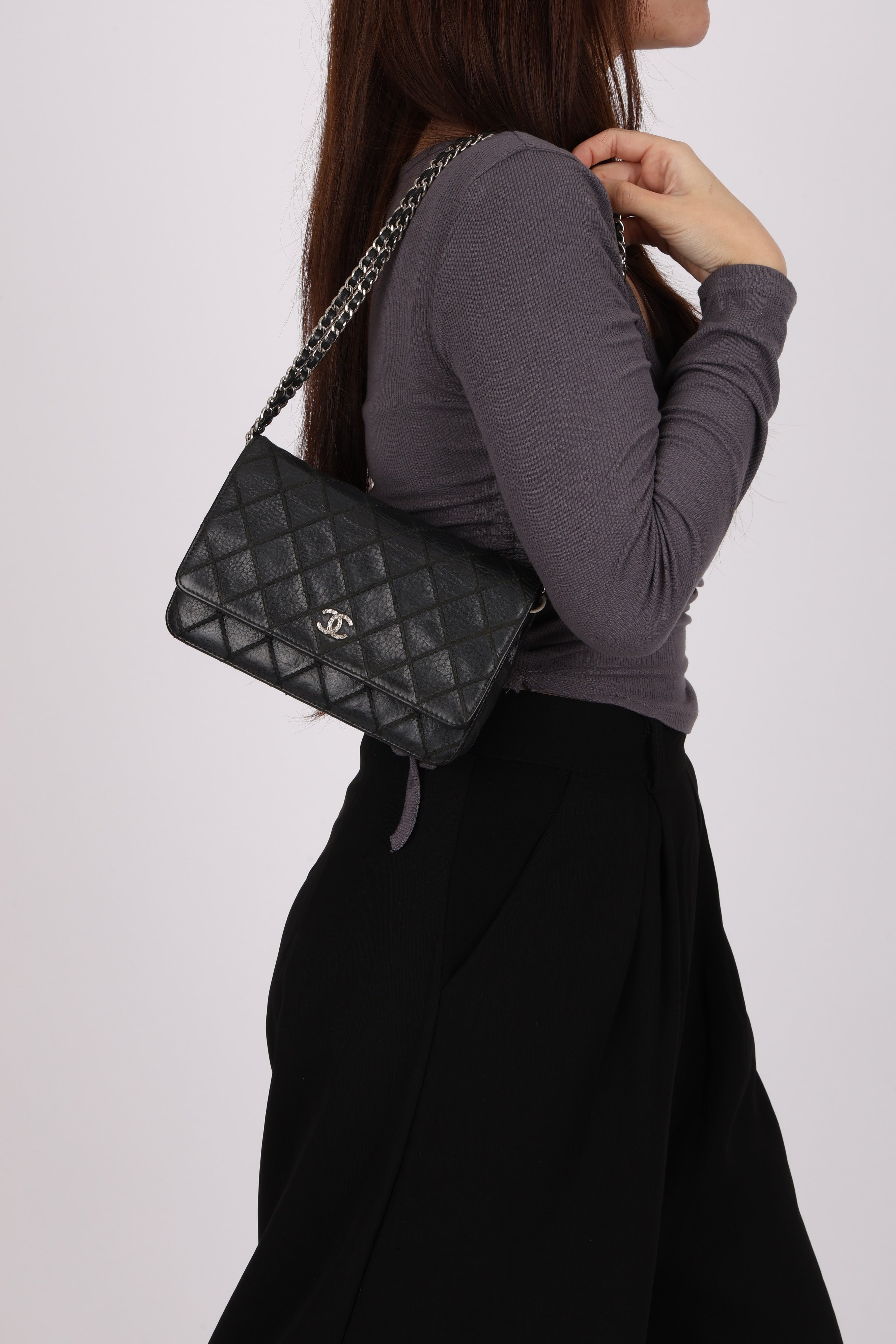 Chanel Wild Stitch Wallet on Chain Black Lambskin 2014 SHW