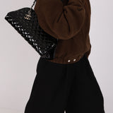 Chanel Medium Just Mademoiselle Bowling Bag Black Patent SHW