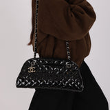 Chanel Medium Just Mademoiselle Bowling Bag Black Patent SHW