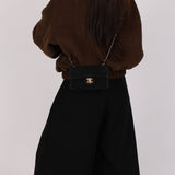 Chanel Rectangular Single Flap Black Suede 1997 24K GP