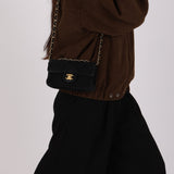 Chanel Rectangular Single Flap Black Suede 1997 24K GP
