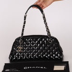Chanel Medium Just Mademoiselle Bowling Bag Black Patent SHW
