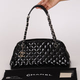 Chanel Medium Just Mademoiselle Bowling Bag Black Patent SHW