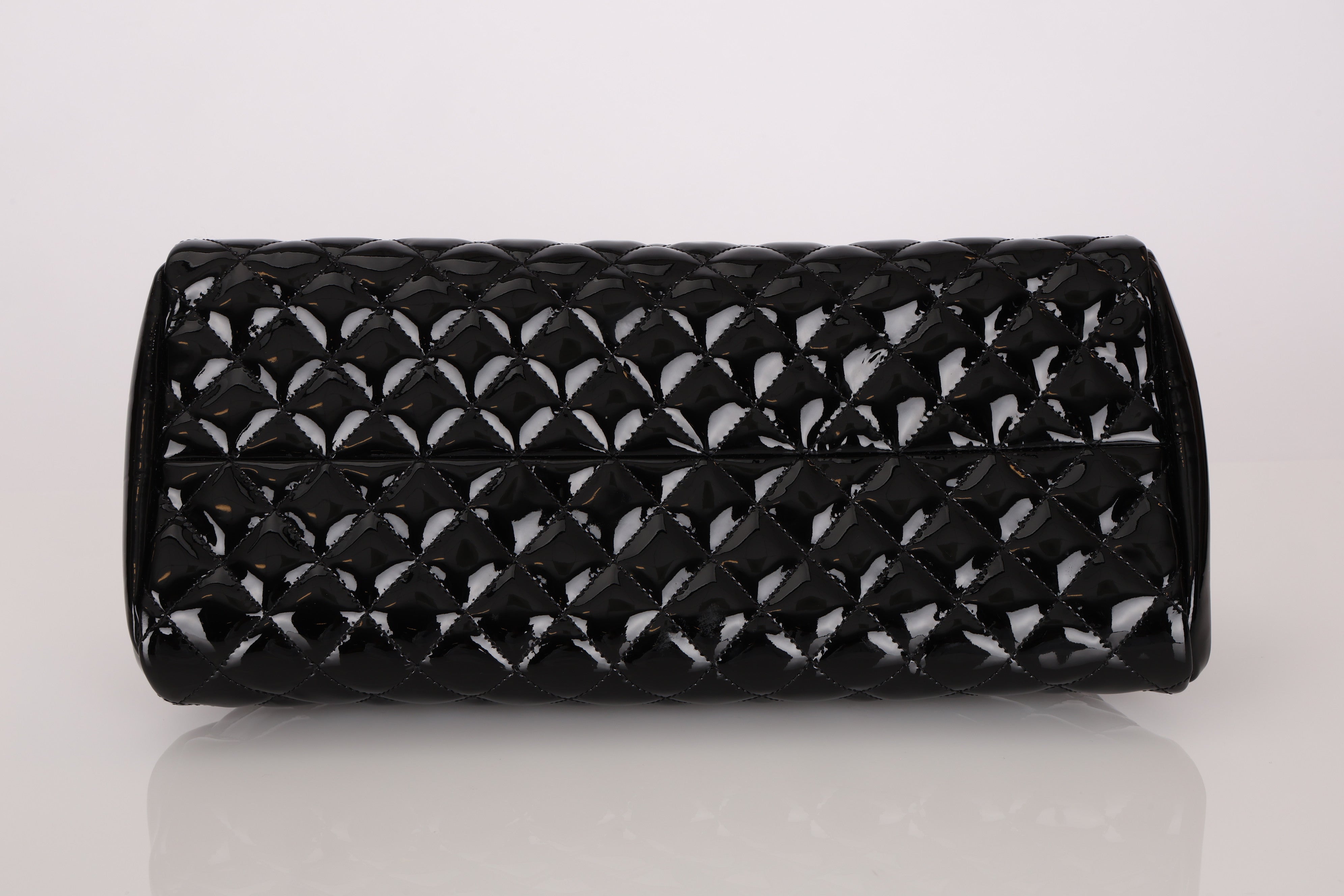 Chanel Medium Just Mademoiselle Bowling Bag Black Patent SHW