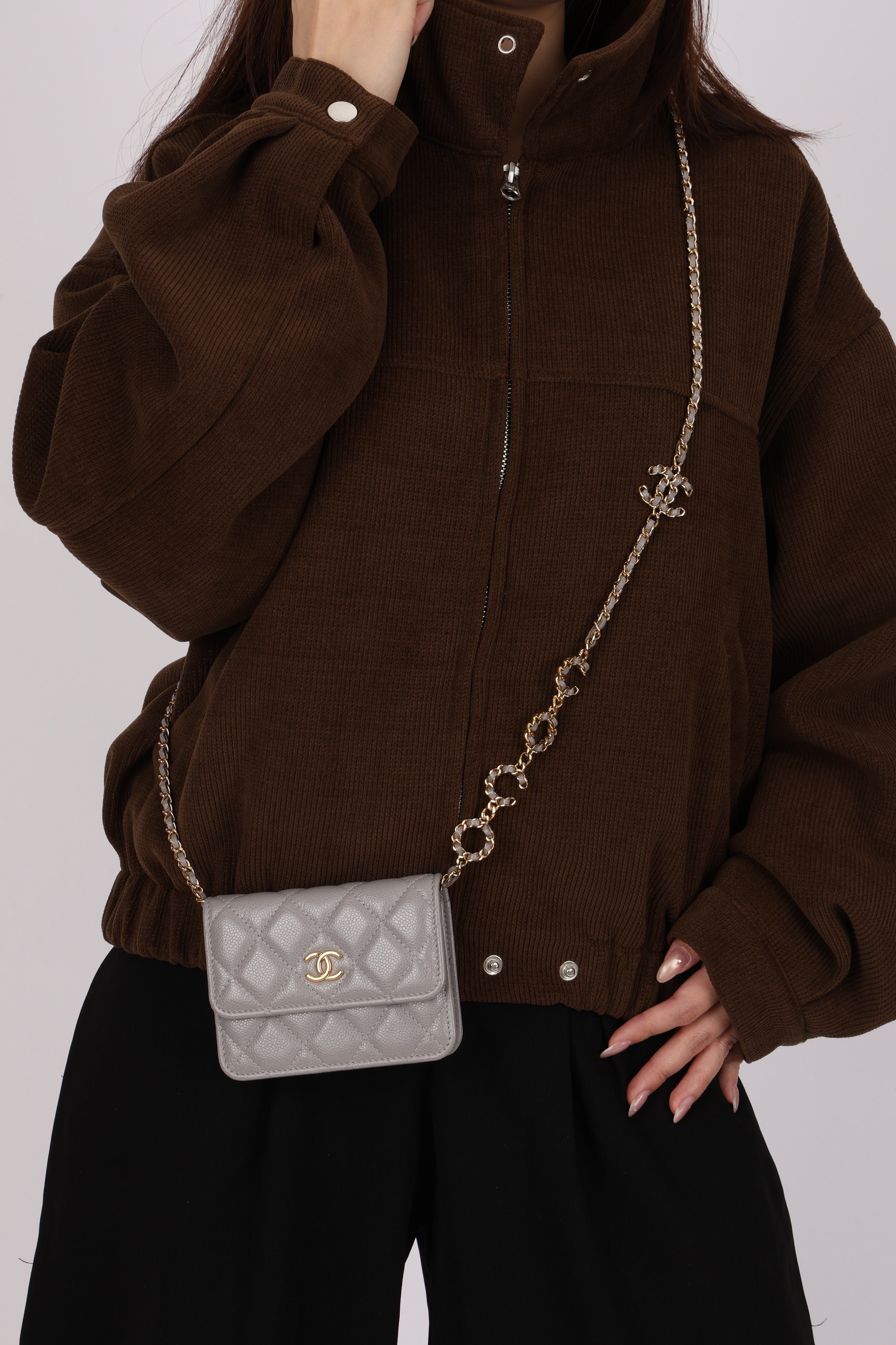 Chanel Mini Belt Bag on Chain Grey Caviar GHW