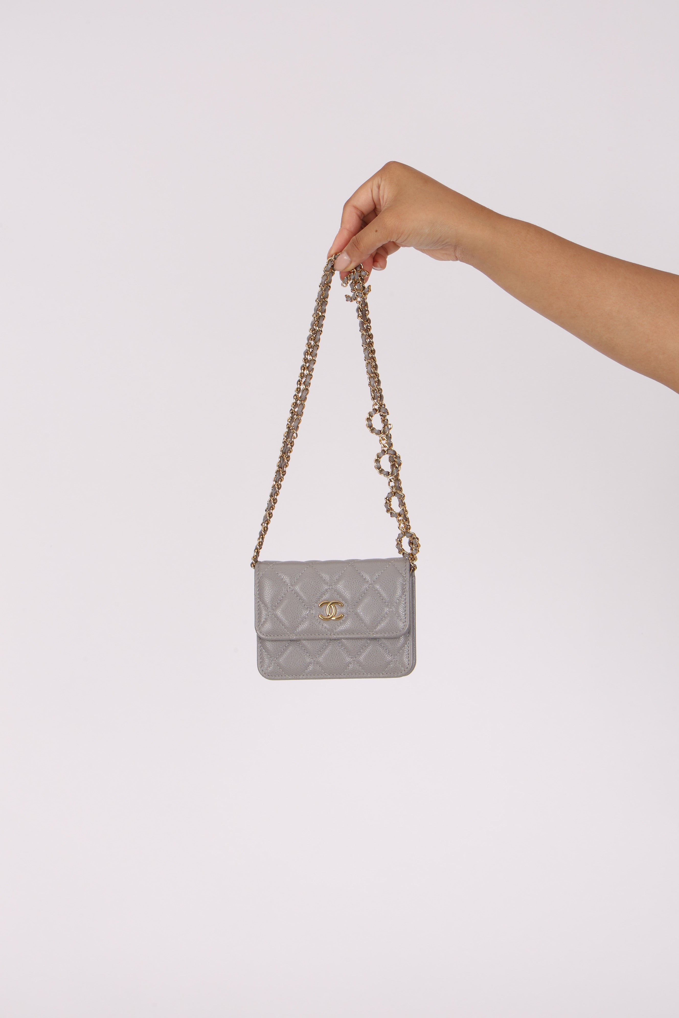 Chanel Mini Belt Bag on Chain Grey Caviar GHW