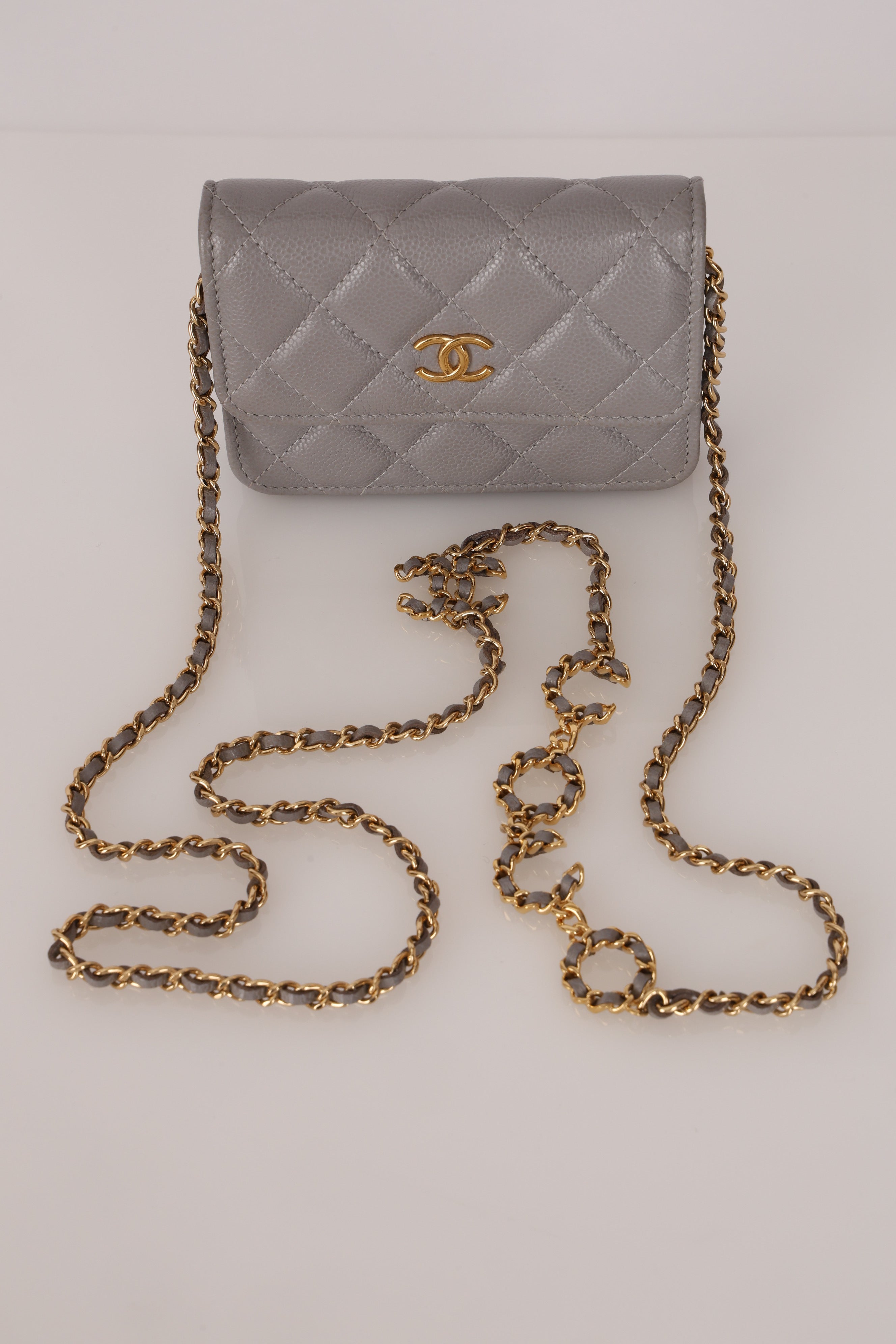 Chanel Mini Belt Bag on Chain Grey Caviar GHW
