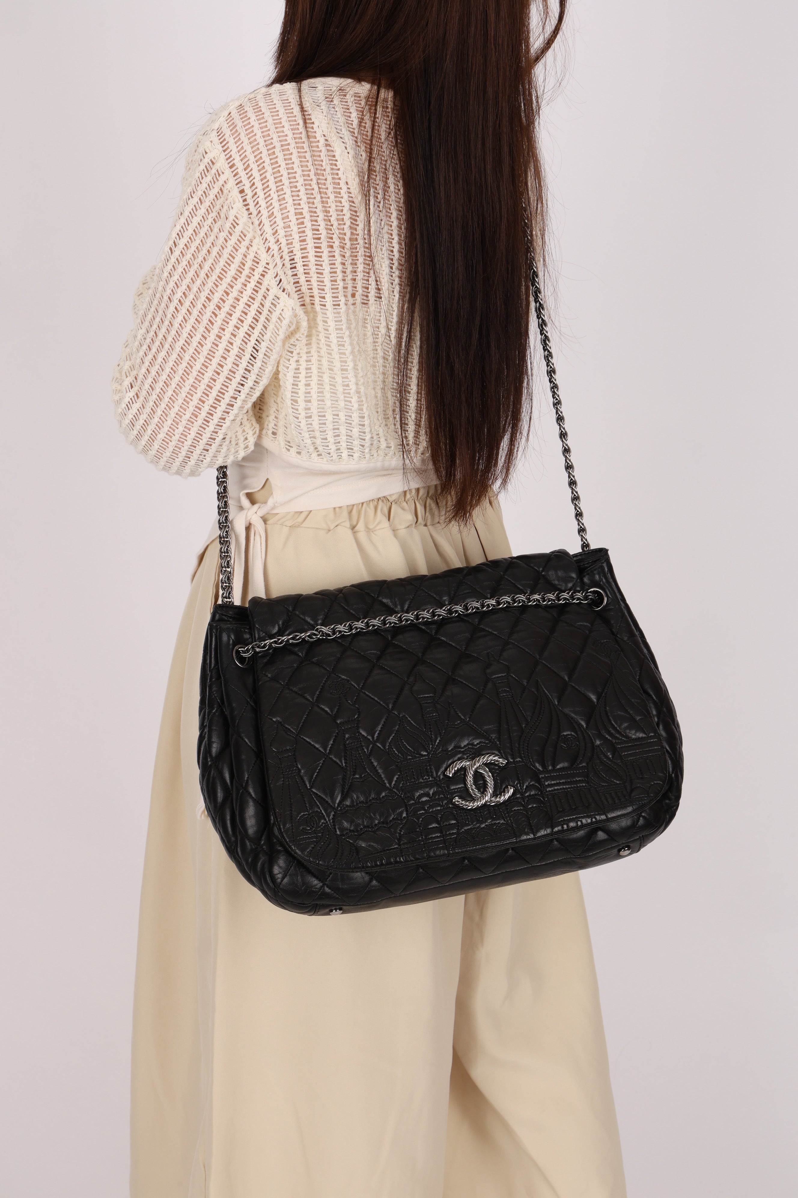 Chanel Jumbo Paris-Moscow Embossed Flap Black Calfskin RHW