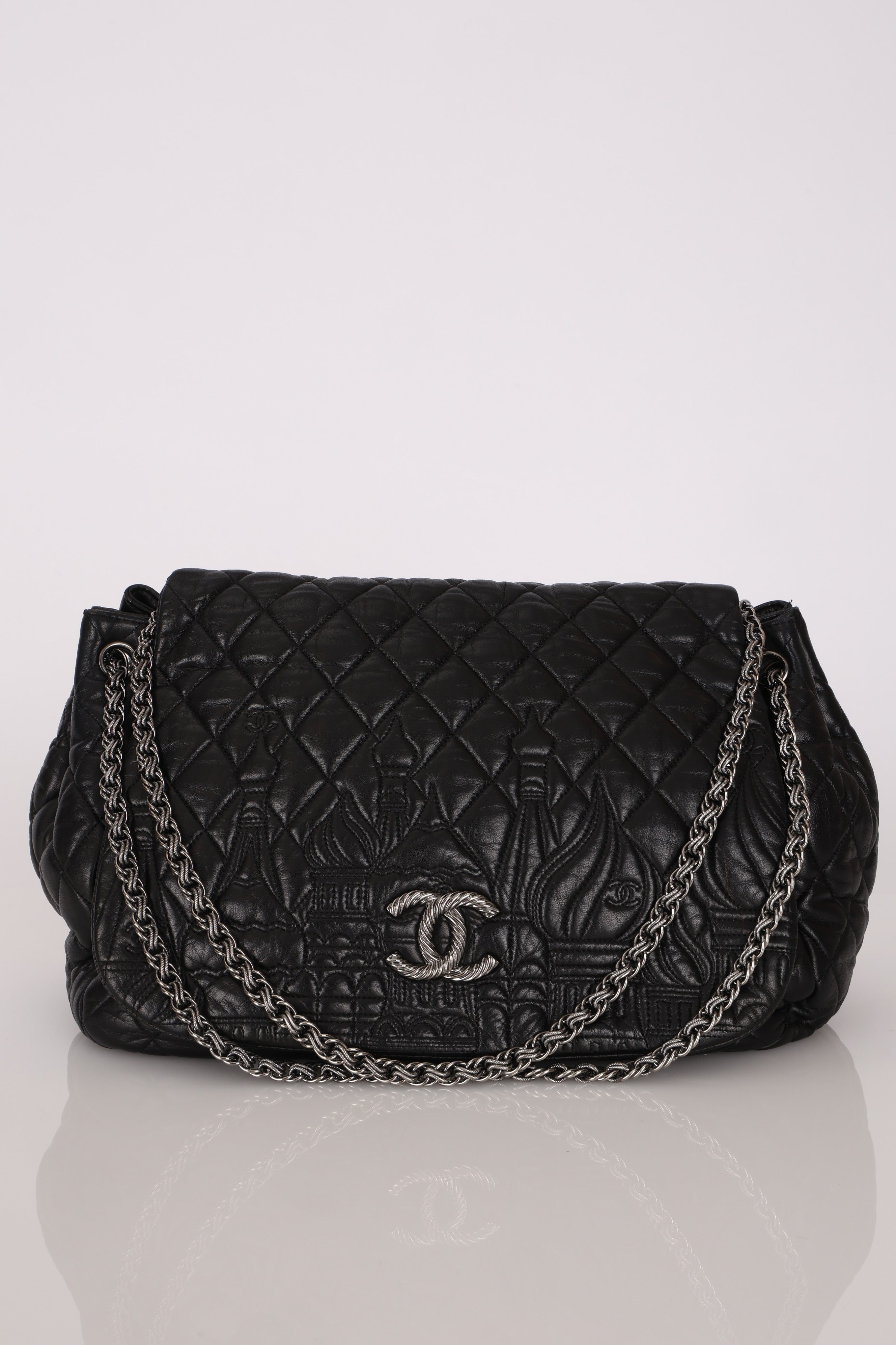 Chanel Jumbo Paris-Moscow Embossed Flap Black Calfskin RHW