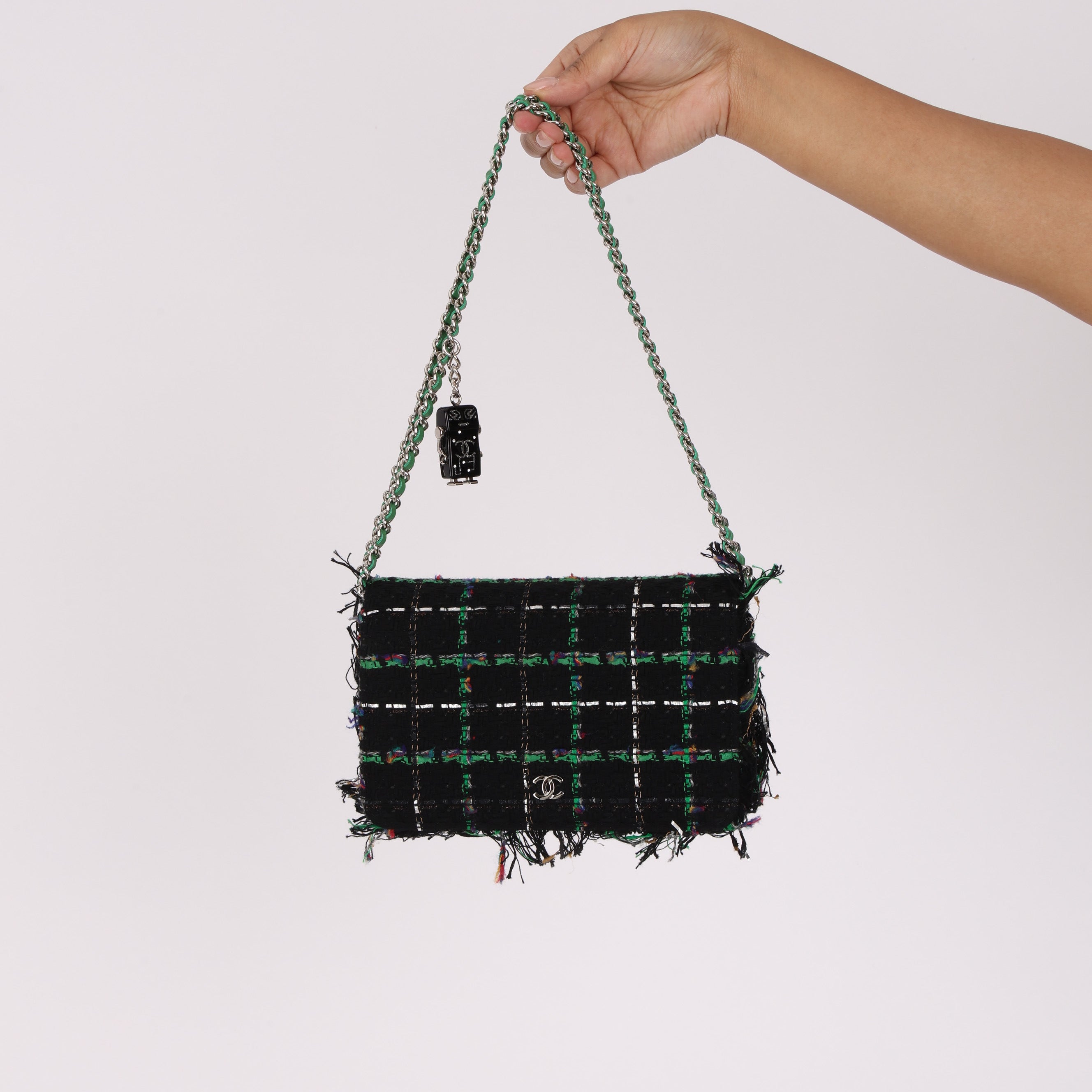 Chanel Robot Charm Wallet on Chain Black Multicolor Tweed SHW
