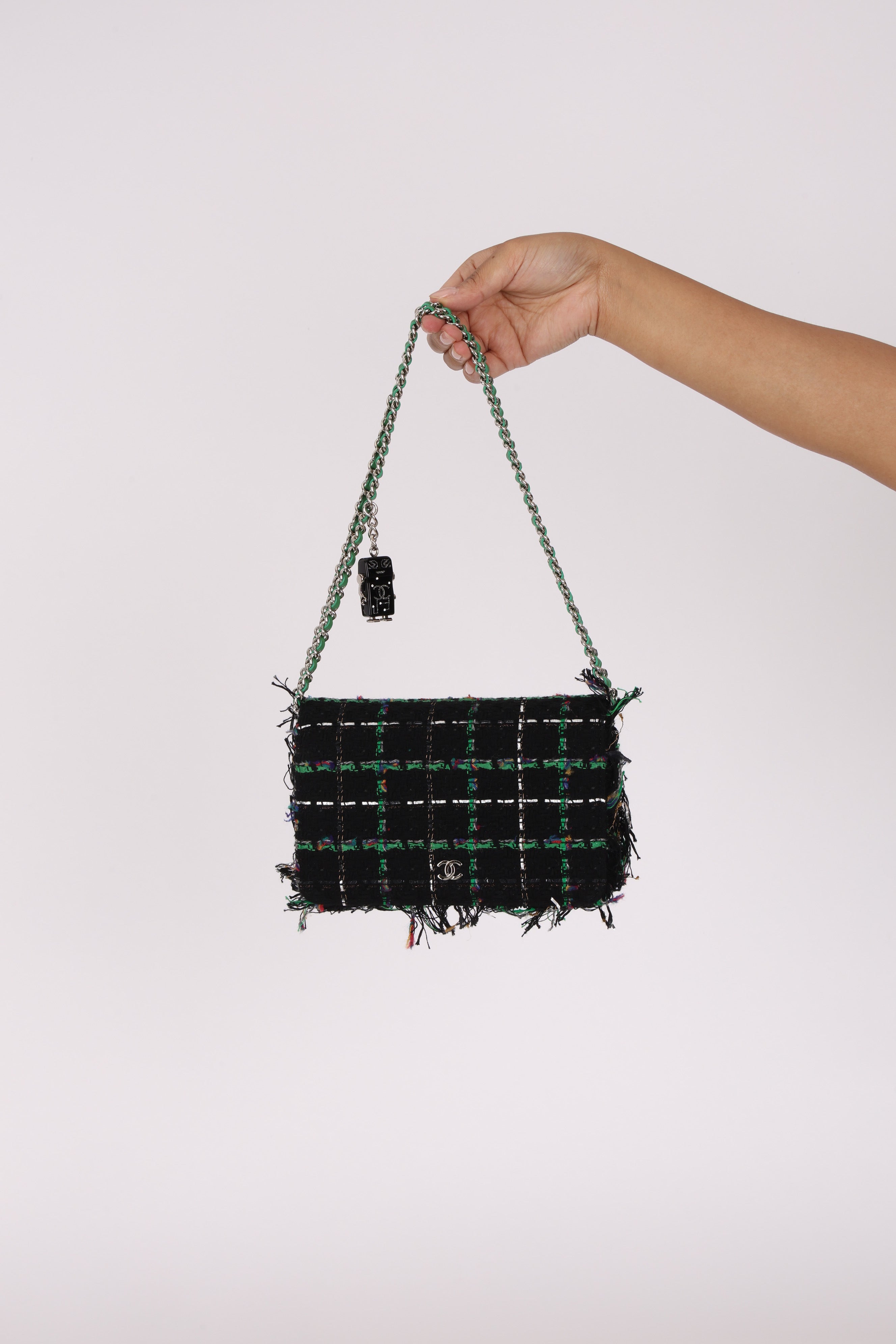 Chanel Robot Charm Wallet on Chain Black Multicolor Tweed SHW