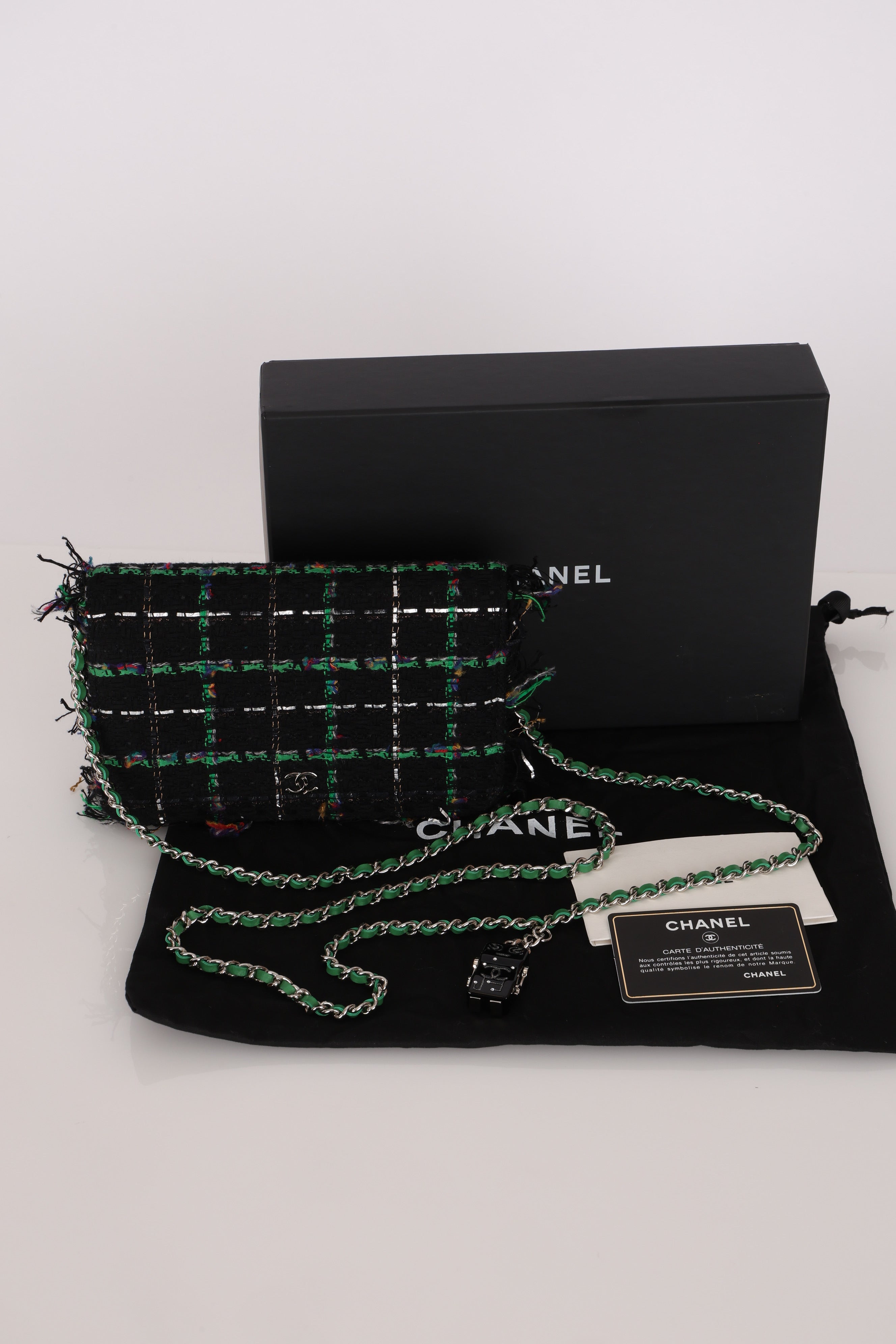 Chanel Robot Charm Wallet on Chain Black Multicolor Tweed SHW