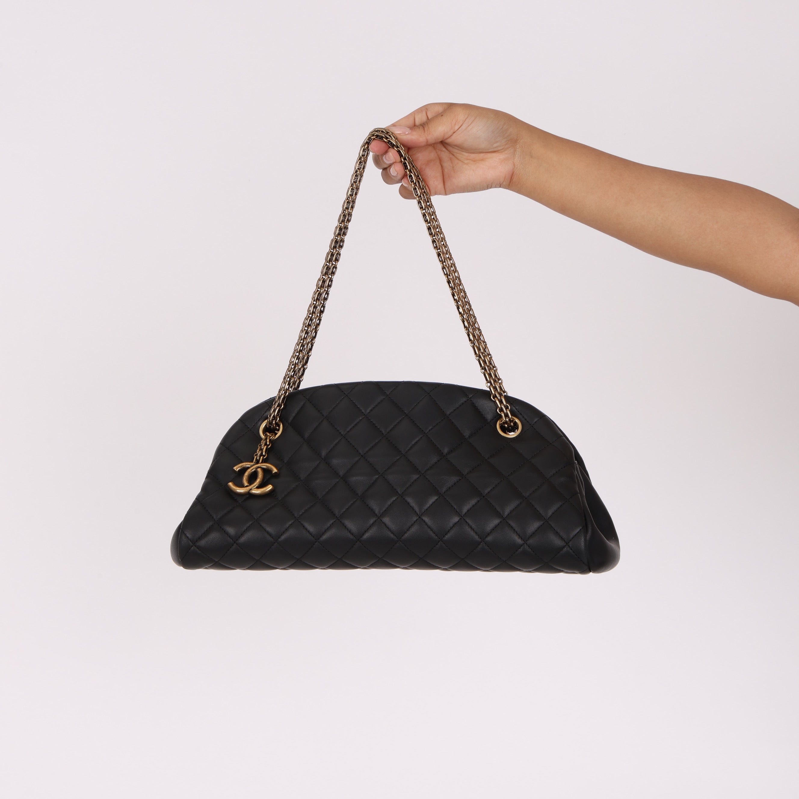Chanel Medium Just Mademoiselle Bowling Bag Black Lambskin AGHW