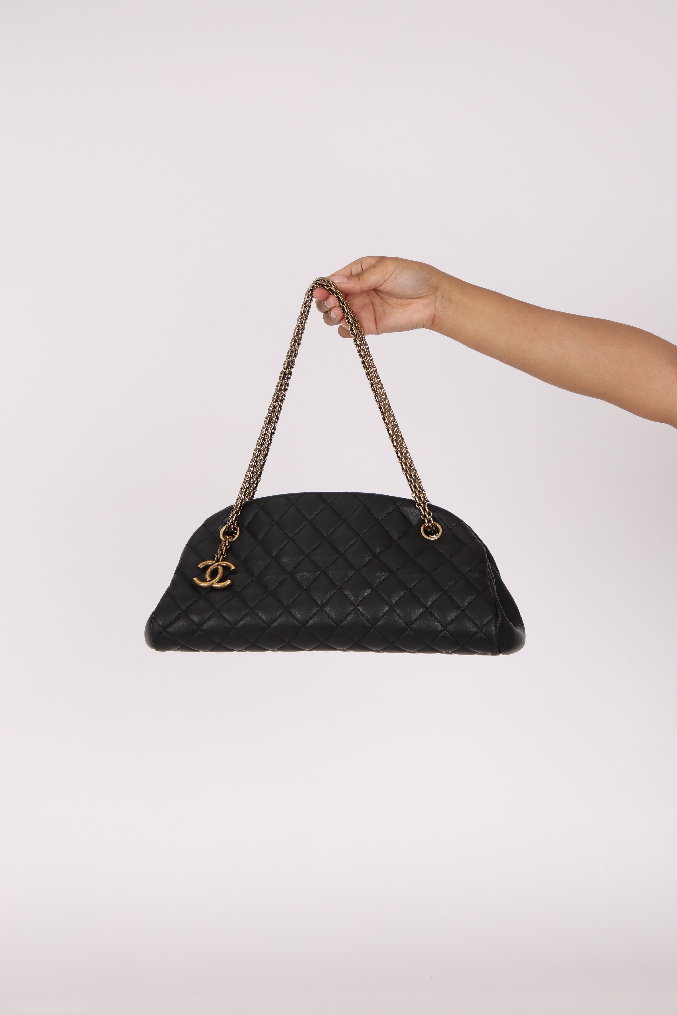 Chanel Medium Just Mademoiselle Bowling Bag Black Lambskin AGHW