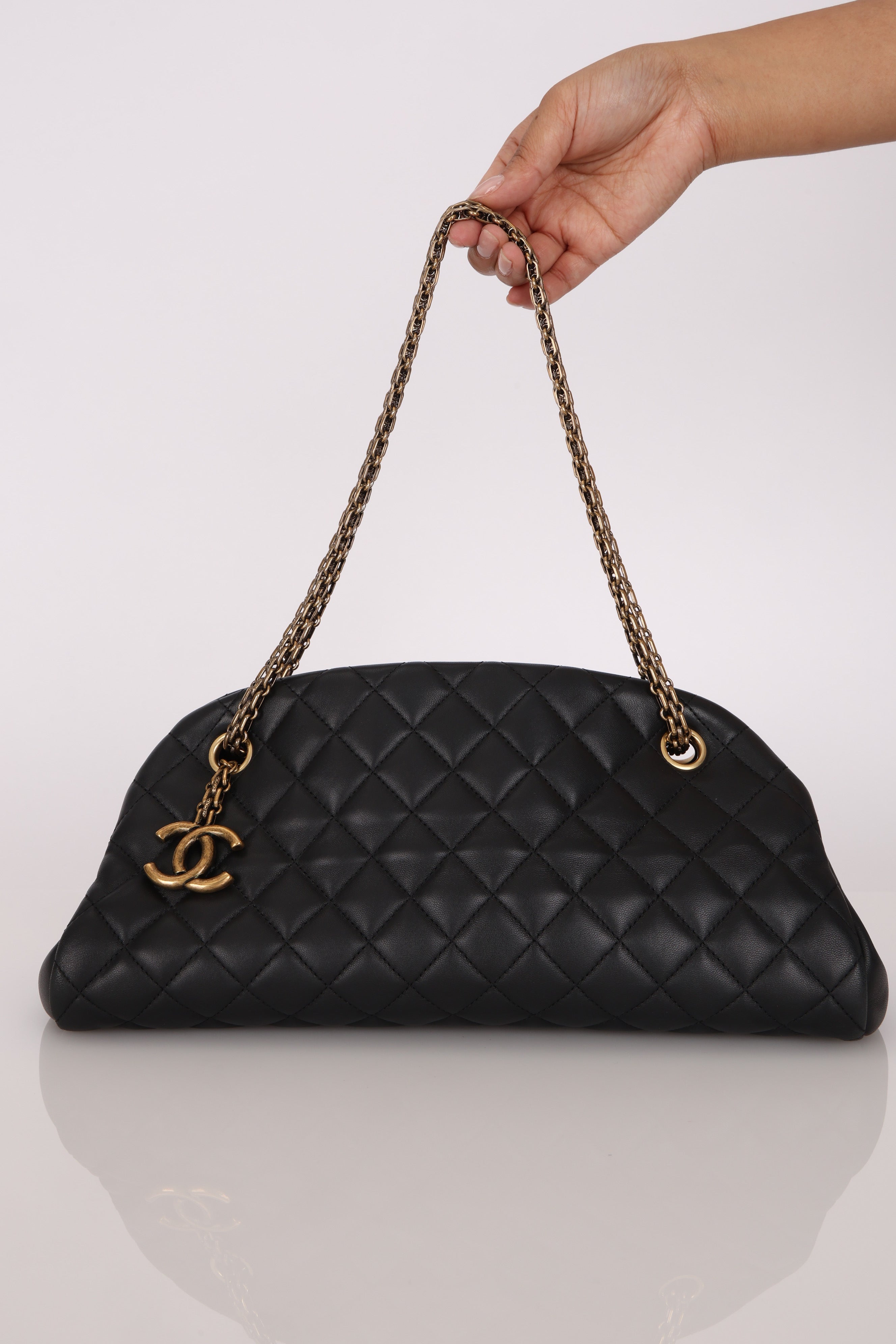 Chanel Medium Just Mademoiselle Bowling Bag Black Lambskin AGHW