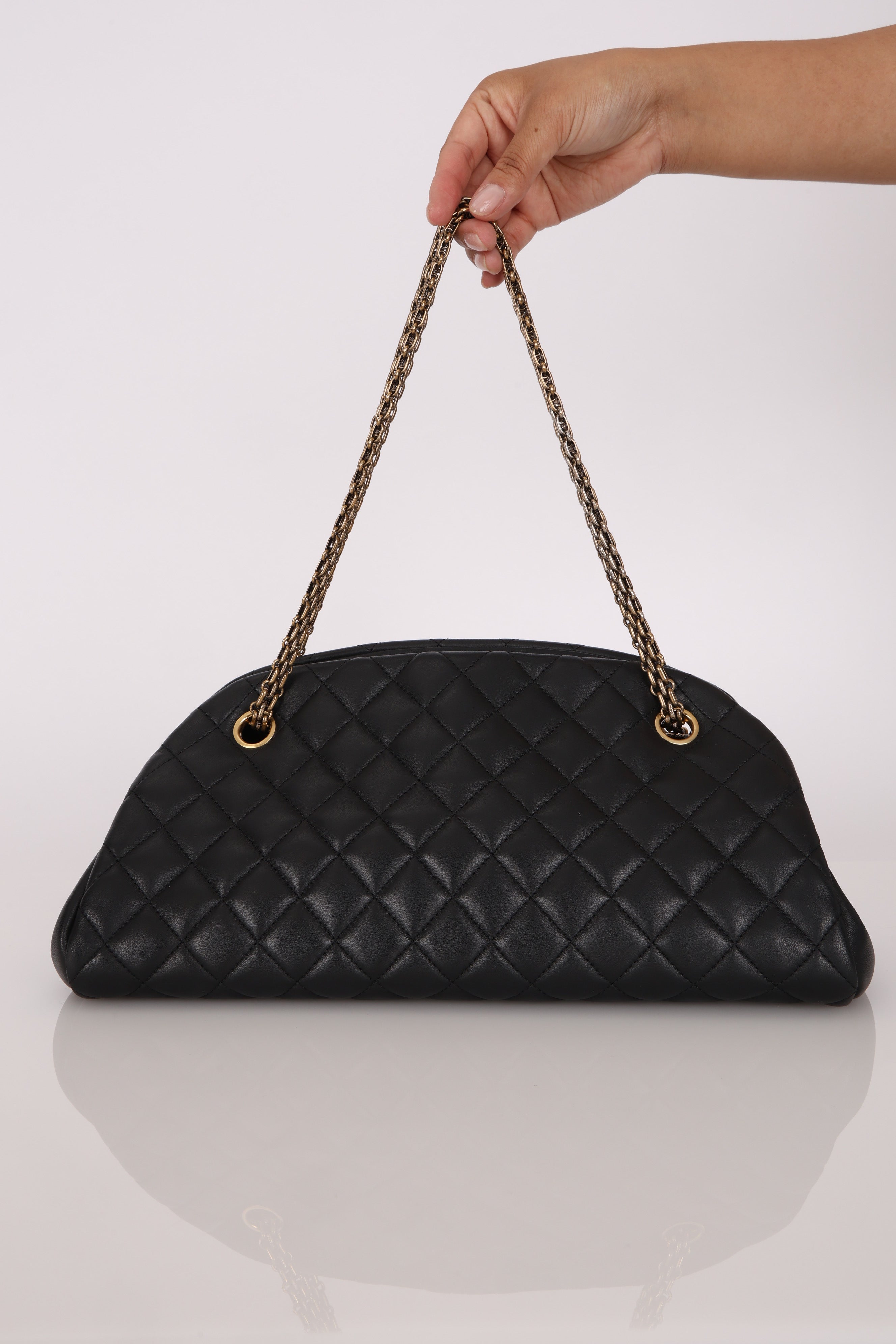 Chanel Medium Just Mademoiselle Bowling Bag Black Lambskin AGHW