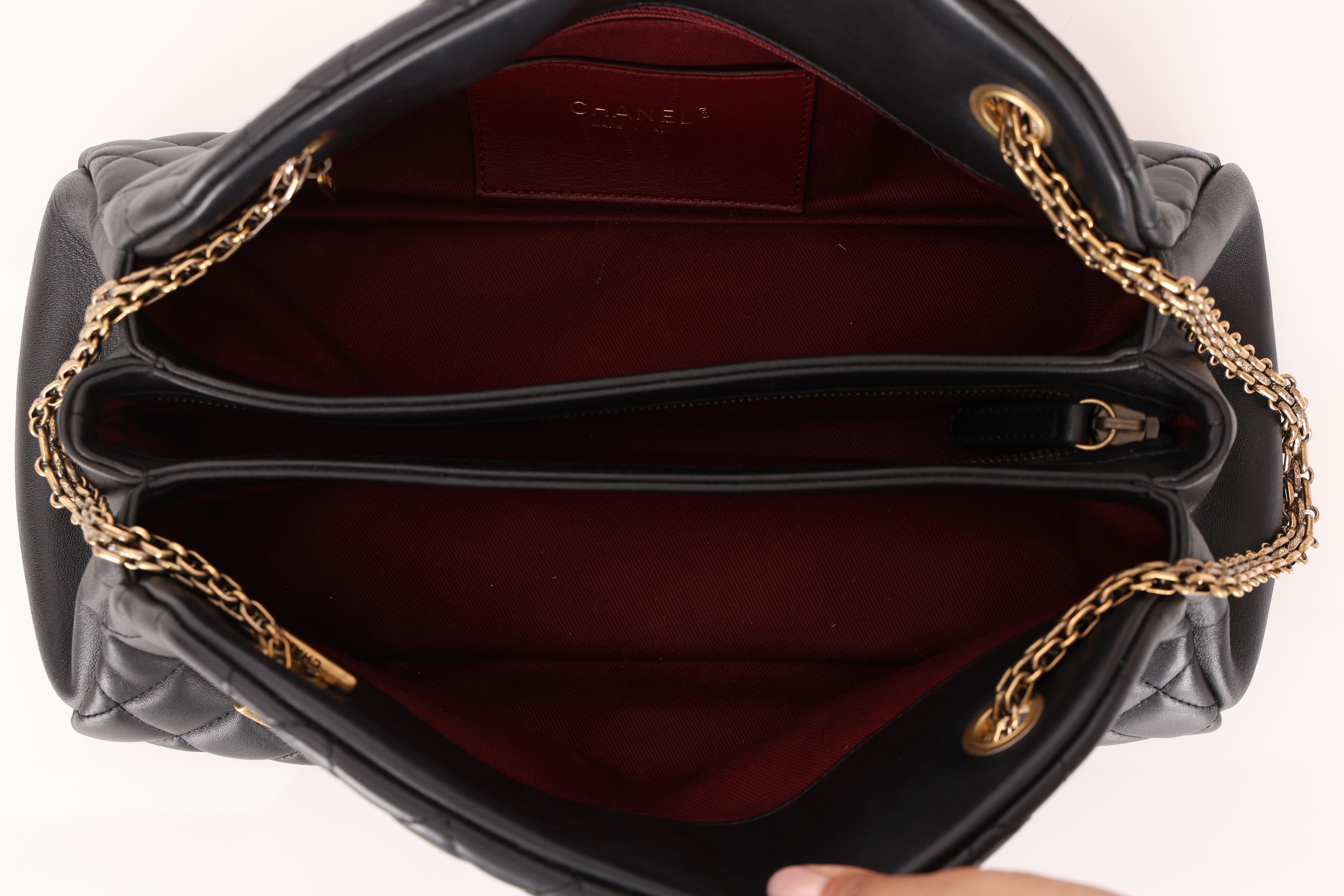 Chanel Medium Just Mademoiselle Bowling Bag Black Lambskin AGHW