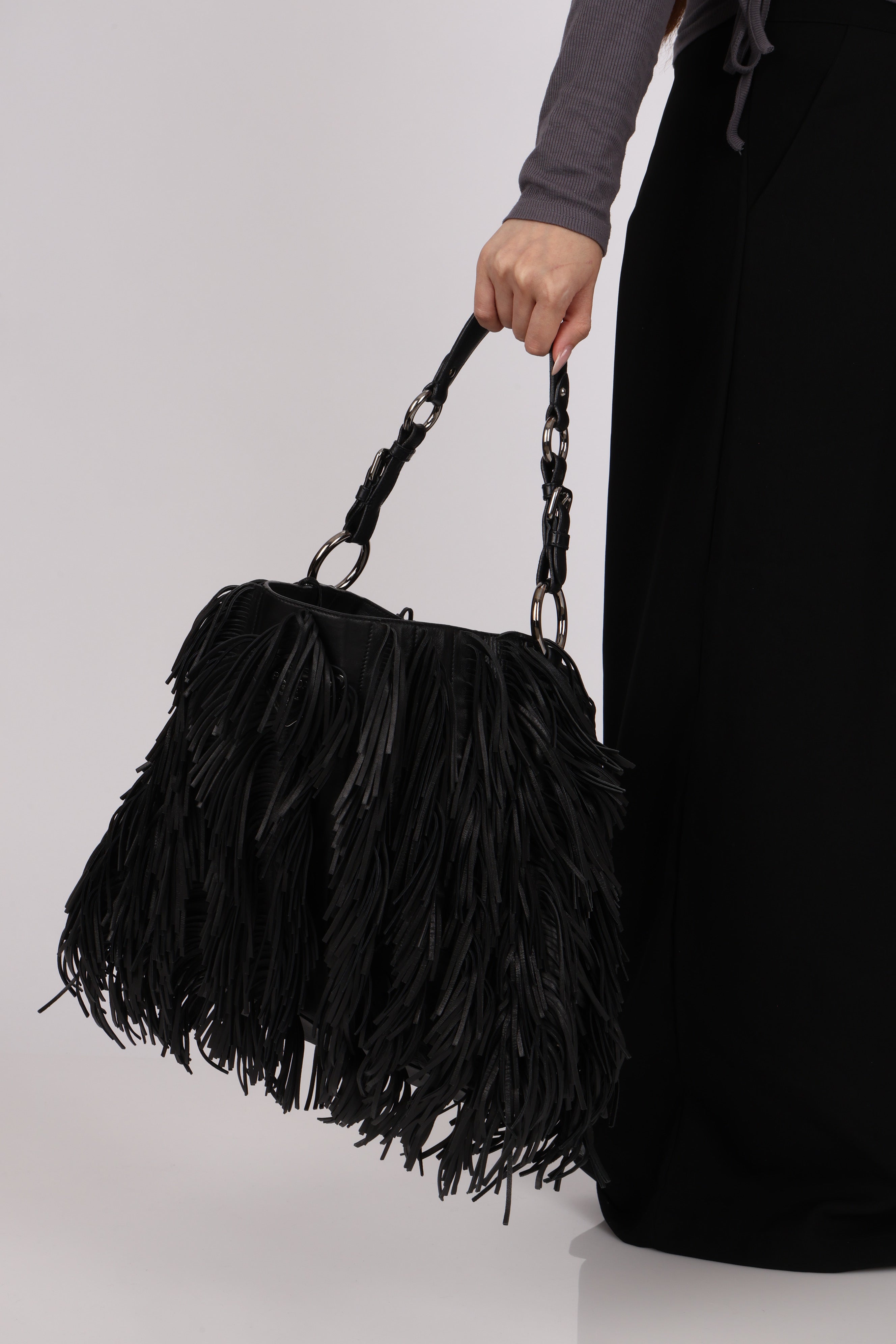 Prada Fringe Hobo Black Nappa