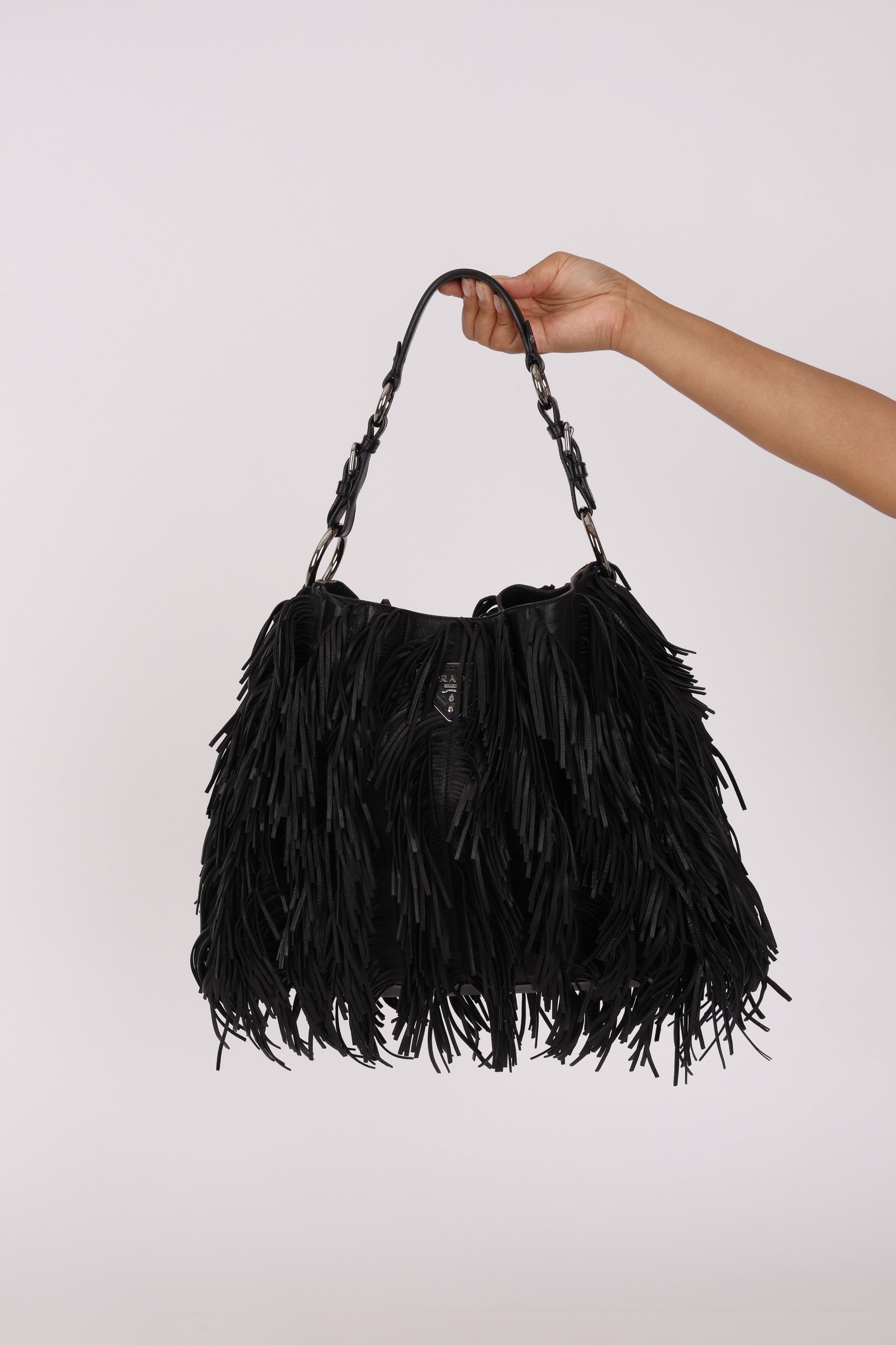 Prada Fringe Hobo Black Nappa