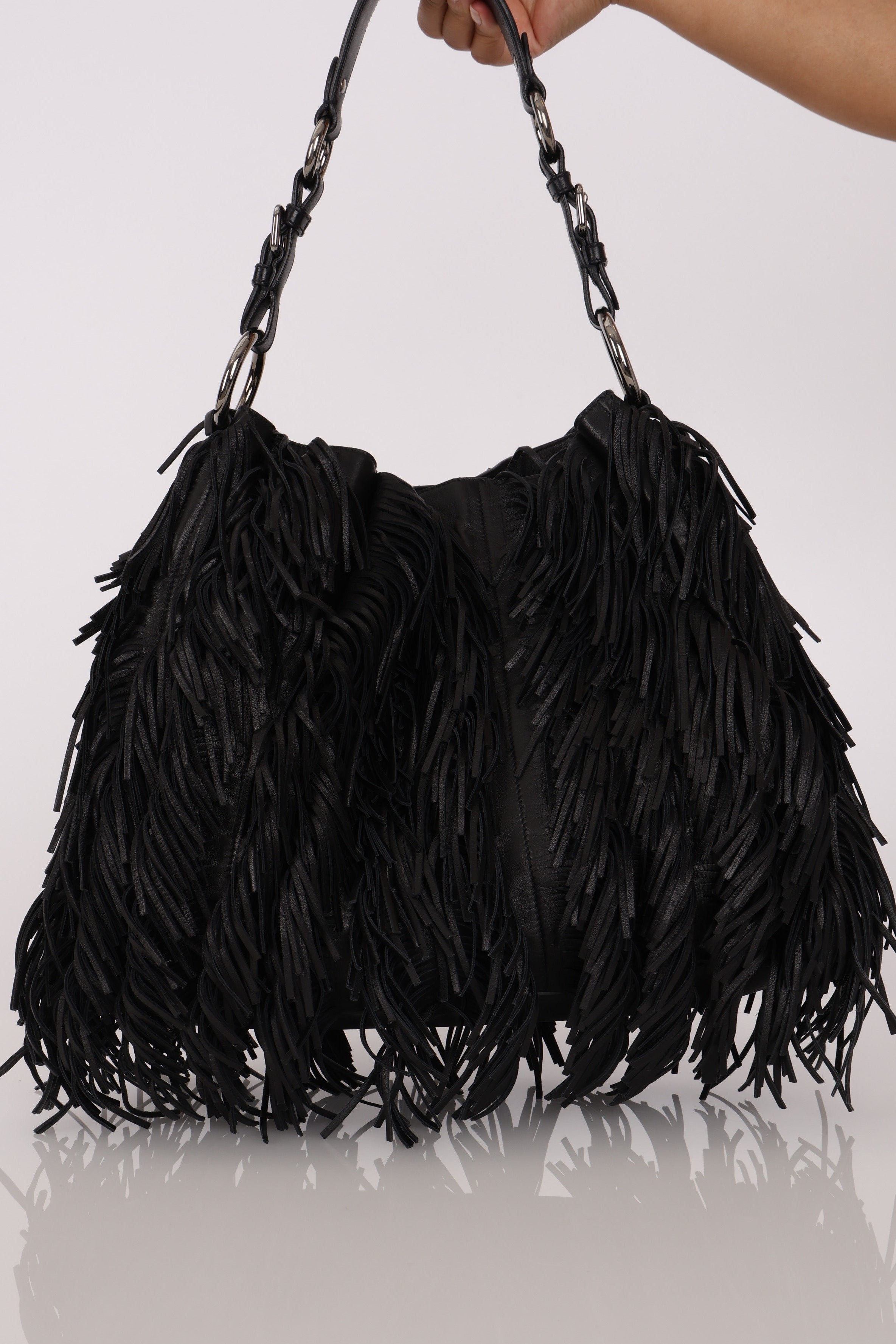 Prada Fringe Hobo Black Nappa