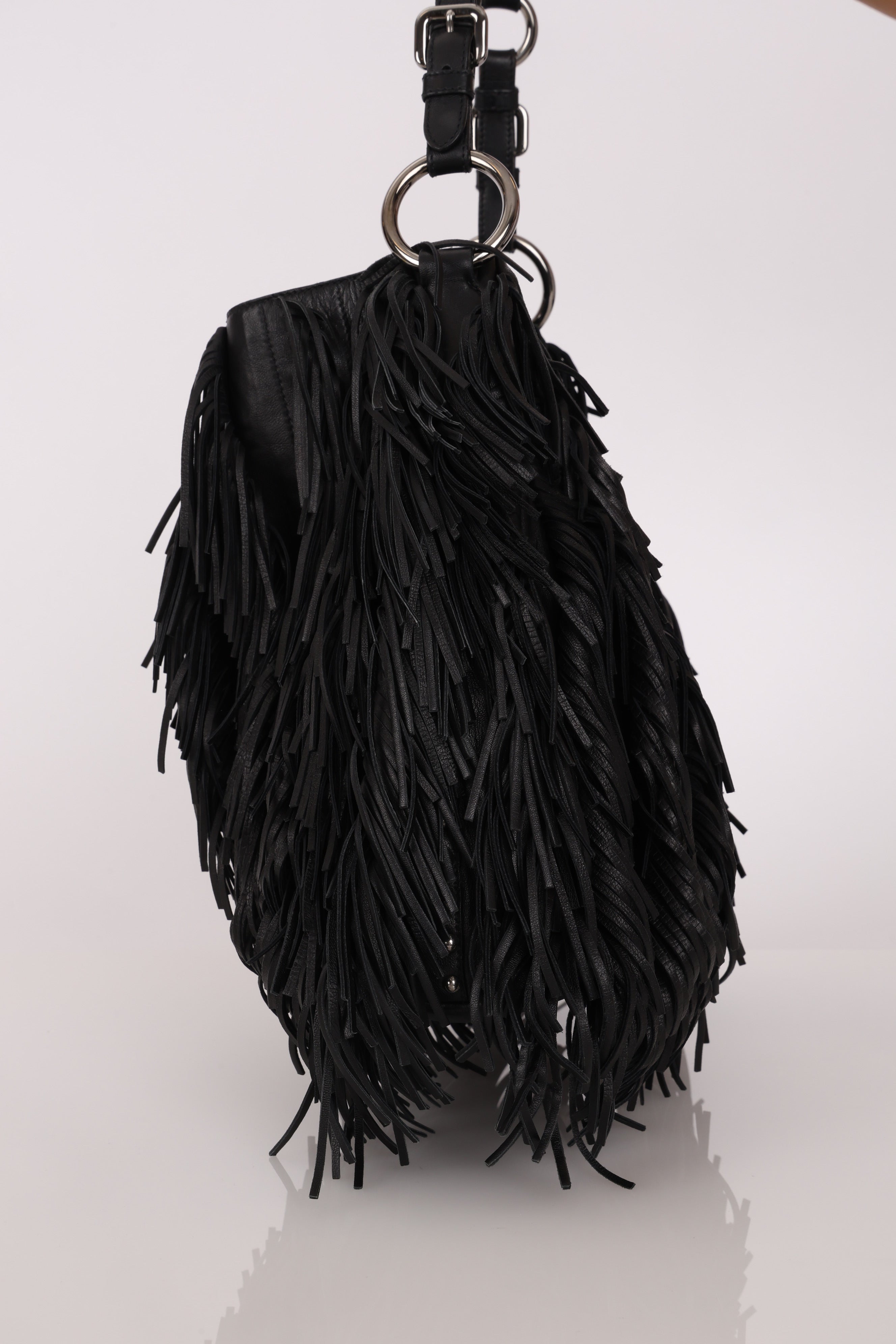 Prada Fringe Hobo Black Nappa