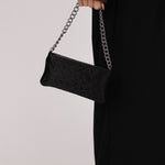 Chanel Camellia Pochette Black Satin SHW