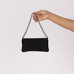 Chanel Camellia Pochette Black Satin SHW