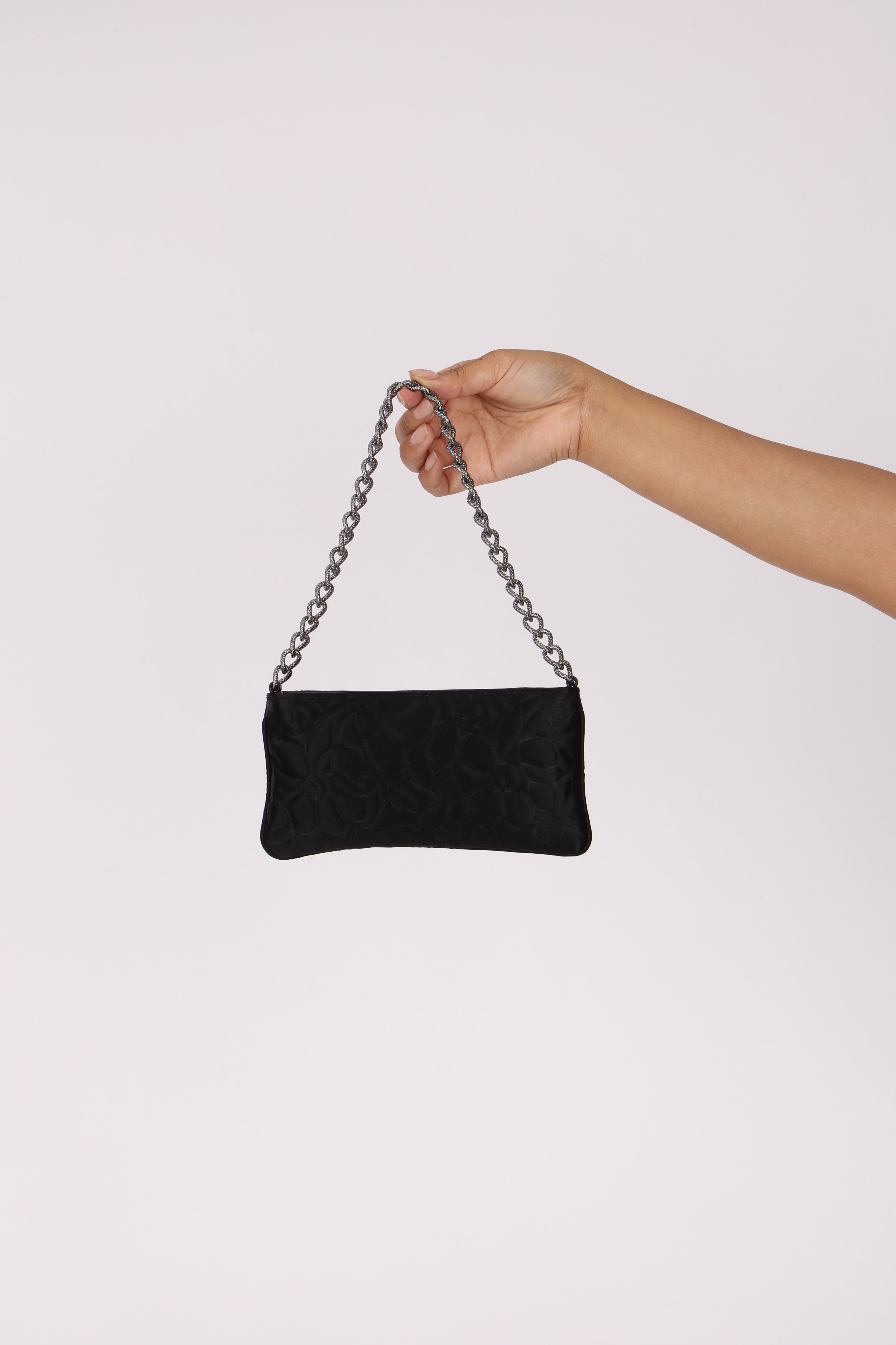 Chanel Camellia Pochette Black Satin SHW