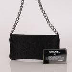 Chanel Camellia Pochette Black Satin SHW
